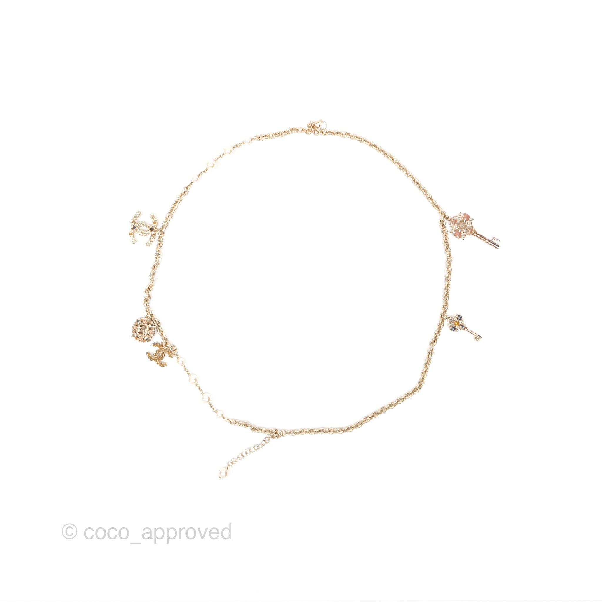 Chanel CC Keys Pendant Double Chain Necklace in Gold Tone - Elegant Fashion Jewelry for Women, Perfect for Parties, Date Nights & Special Occasions