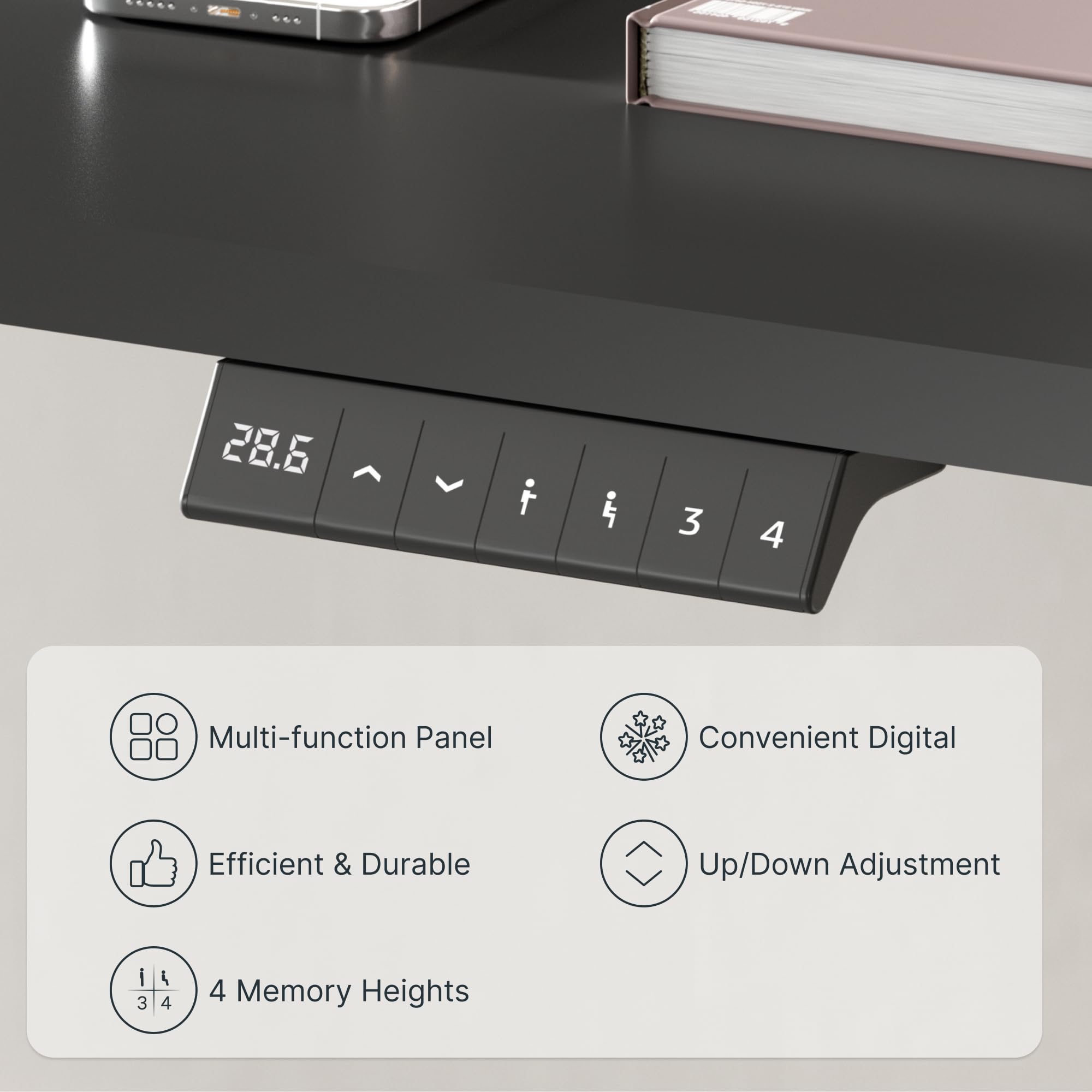 FlexiSpot EN2 Electric Height Adjustable Standing Desk - 55 x 28 Inches, Whole-Piece Design with Clamp Power Strip & Cable Management (Black Frame + Black Top) - Perfect for Home Office, Gaming & Workspace Ergonomics
