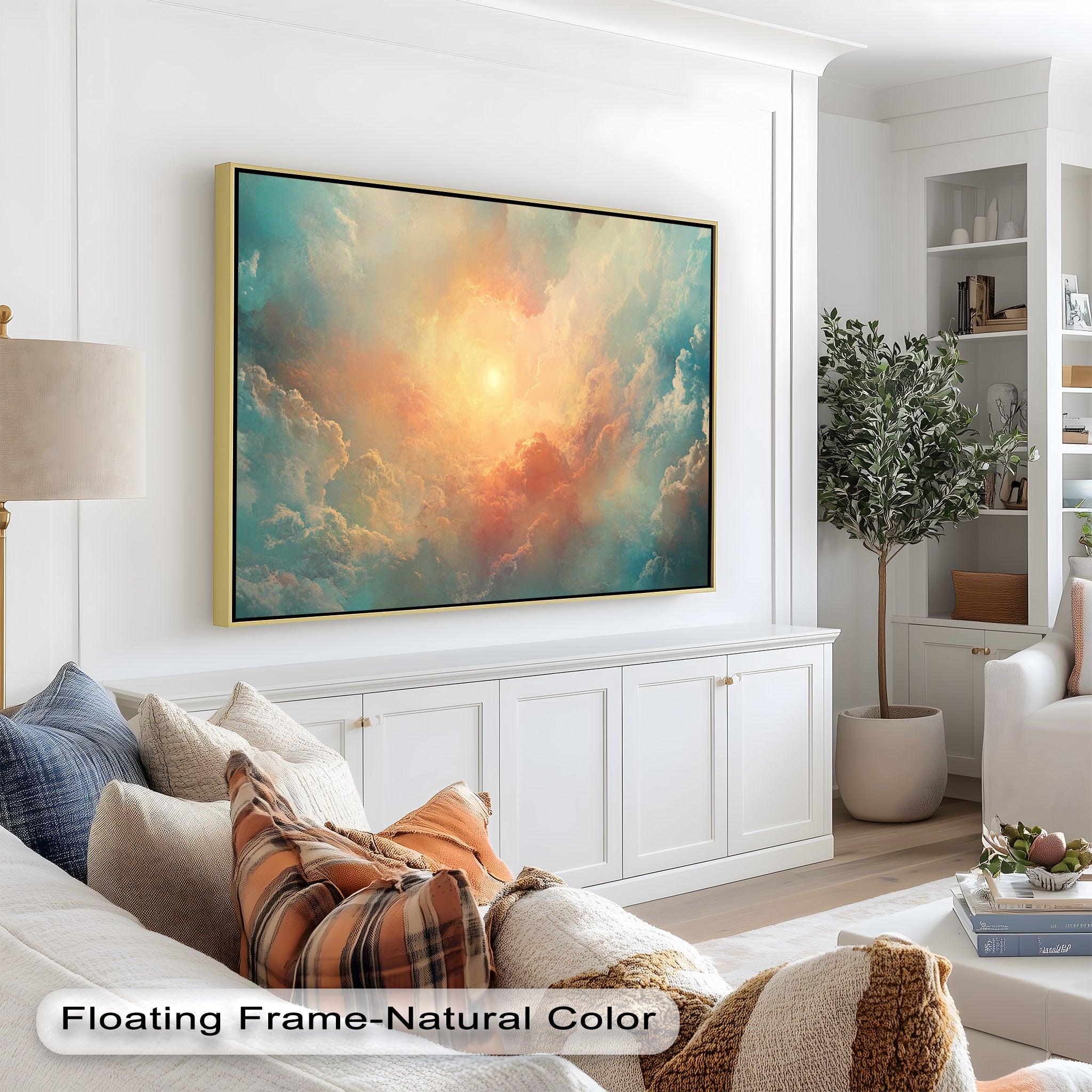 Abstract Sky and Sunlight Framed Oil Painting - Handmade Wall Art for Living Room, Bedroom & Office Decor