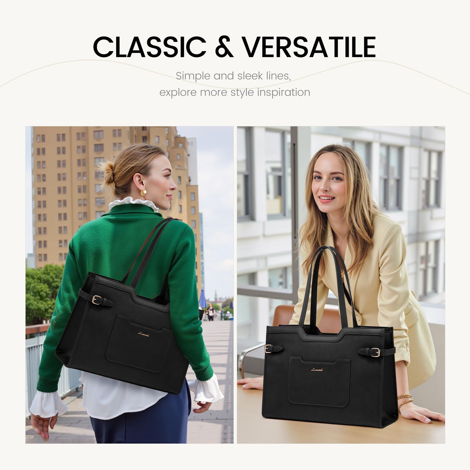 LOVEVOOK 17.3 Inch Leather Laptop Tote Bag for Women - Professional Work Computer Bag for Business, Office & Travel | Stylish & Durable Women's Work Bag