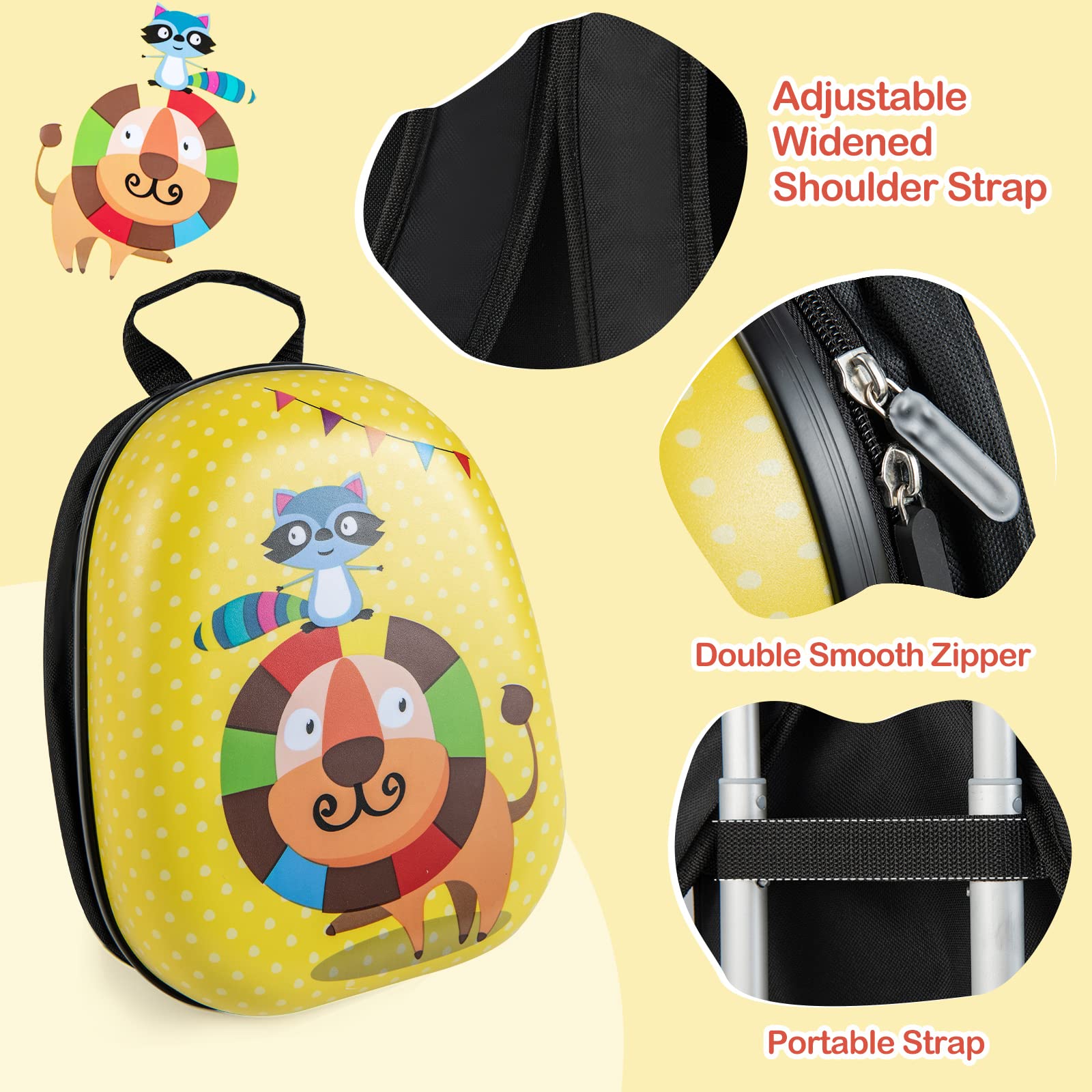 Olakids Kids Luggage Set - 12’’ Travel Backpack & 18’’ Wheeled Carry-On Suitcase for Boys & Girls, 2-Piece Spinner Trolley Set with Wheels, Perfect Gift for Toddlers (Yellow Lion) - Ideal for Air Travel, Road Trips & School Use