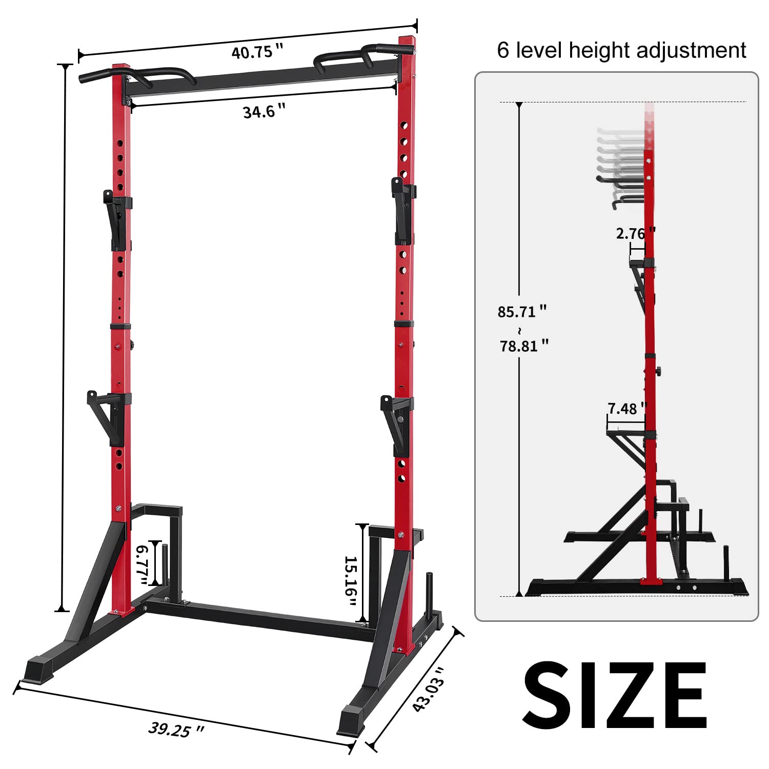 CANPA Heavy Duty Adjustable Power Rack with Pull-Up Bar - 1000lb Capacity Squat Stand for Home Gym, Strength Training & Weightlifting Equipment - Perfect for Garage Gym, CrossFit & Bodybuilding Workouts