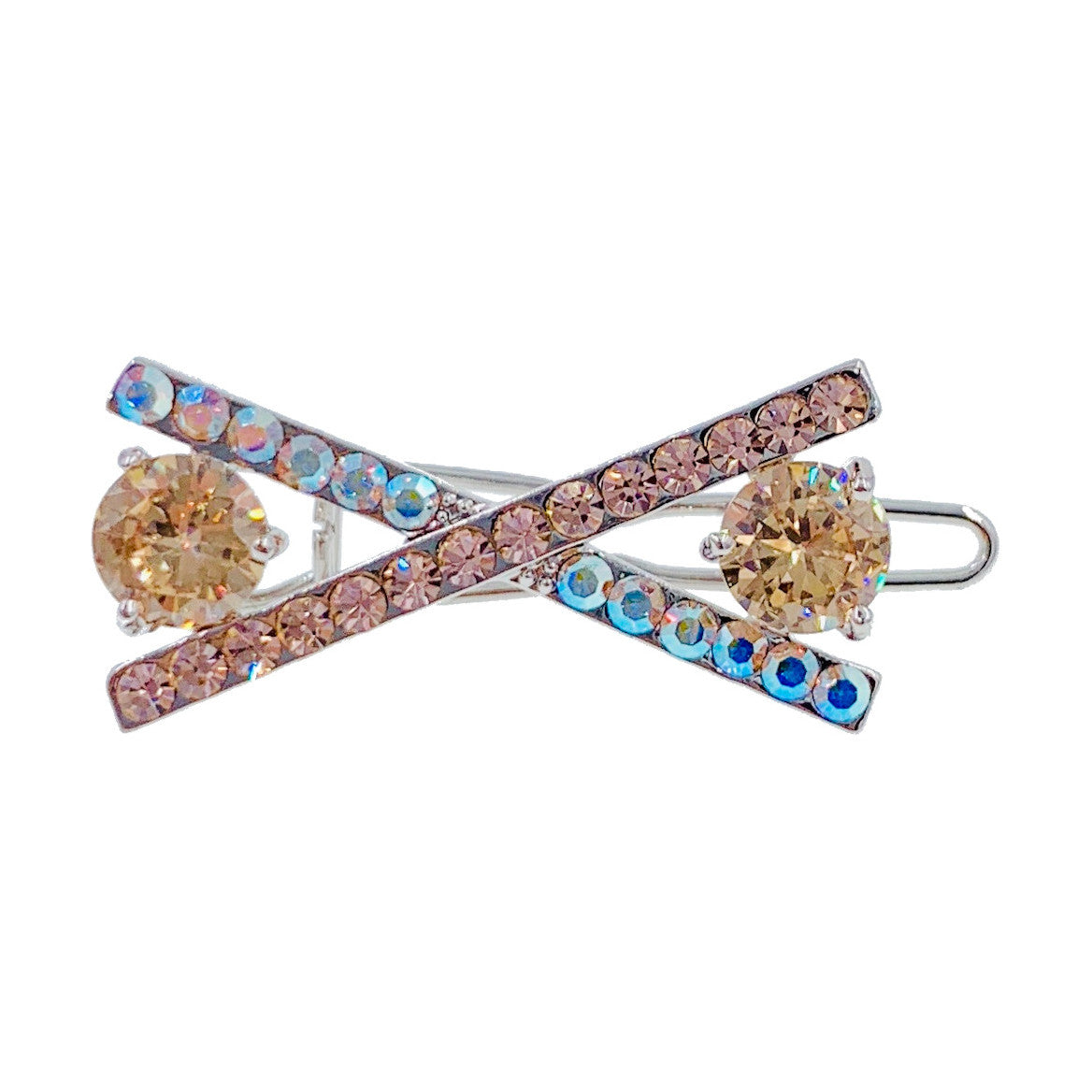Elegant Sautoir Bow Hair Clip with Swarovski Crystals - Silver Base in Pink, Blue, Purple, Clear & Brown | Perfect for Weddings, Prom & Special Occasions