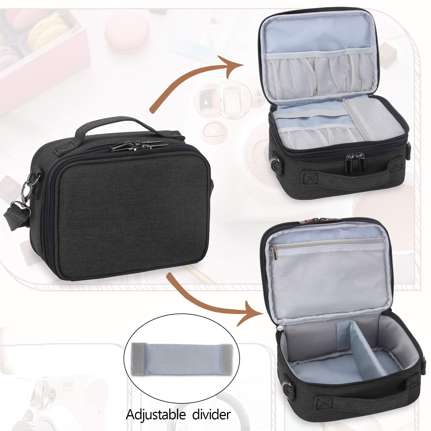 Teamoy Mini 9/10/11/12 Instant Camera Case - Portable Waterproof Protective Bag for Fujifilm Instax Mini Cameras & Accessories | Perfect for Travel, Parties & Photo Walks (Black)