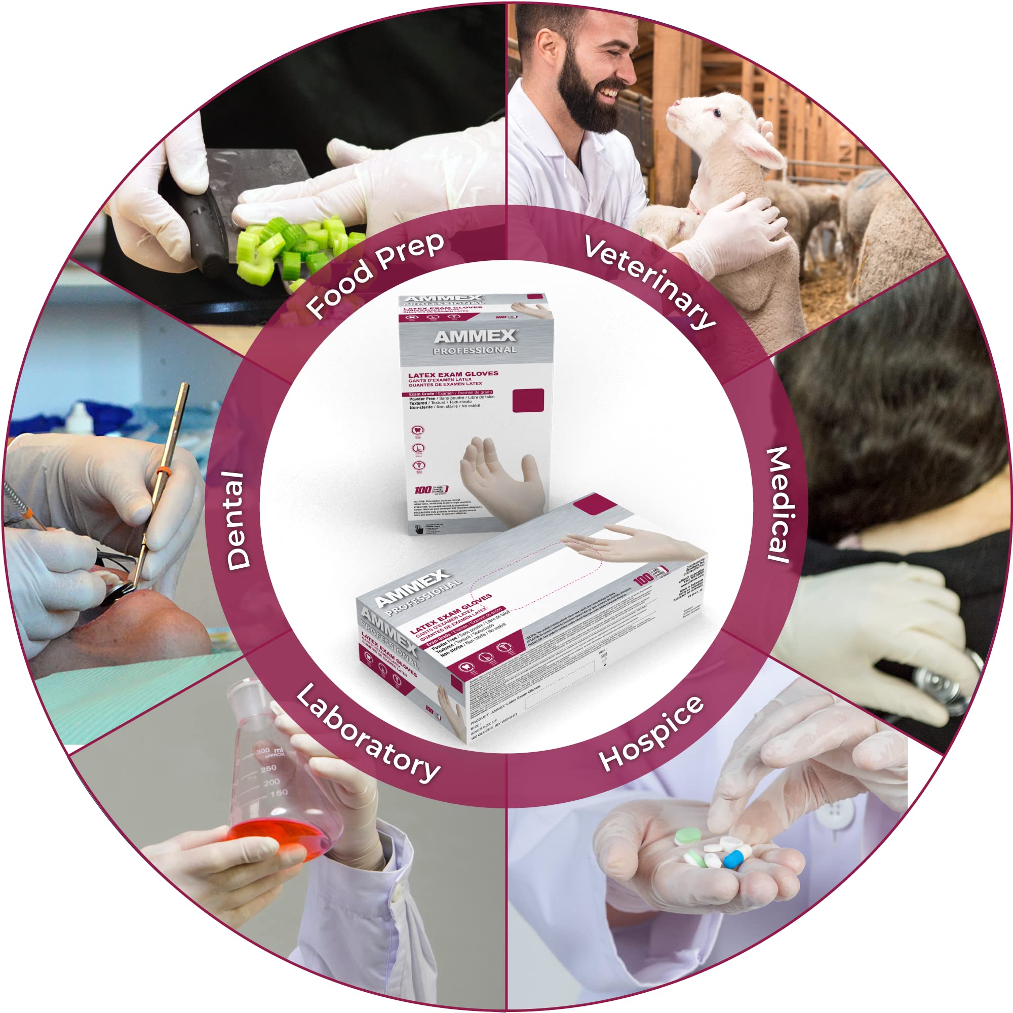 AMMEX White Latex Disposable Exam Gloves - 4 Mil Thick, Powder-Free, Food Safe, Textured Grip - Perfect for Medical, Dental, Food Handling & Home Cleaning
