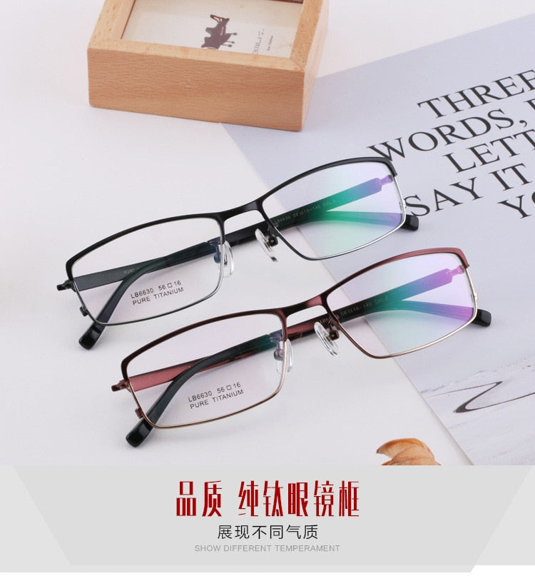 Bclear Men's Full Rim Titanium Eyeglasses Square Frame LB6630 - Lightweight Durable Glasses for Work, Reading & Everyday Use