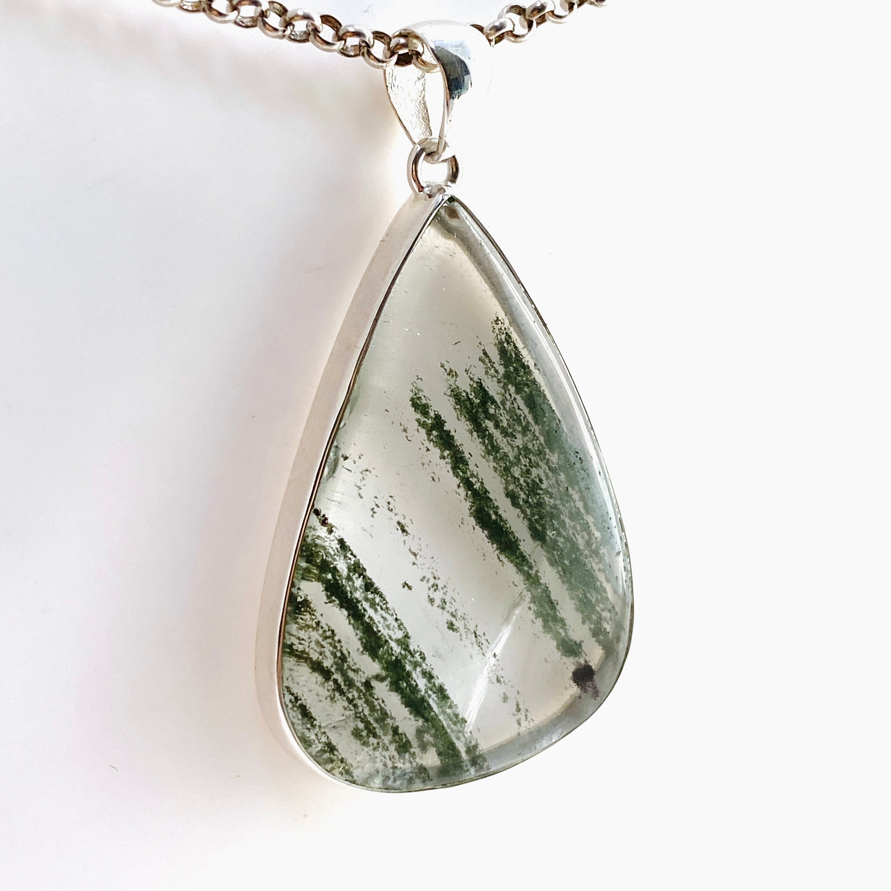 Lodolite Garden Quartz Teardrop Cabochon Pendant KPGJ4723 - Healing Crystal Jewelry for Meditation, Energy Work & Spiritual Gifts