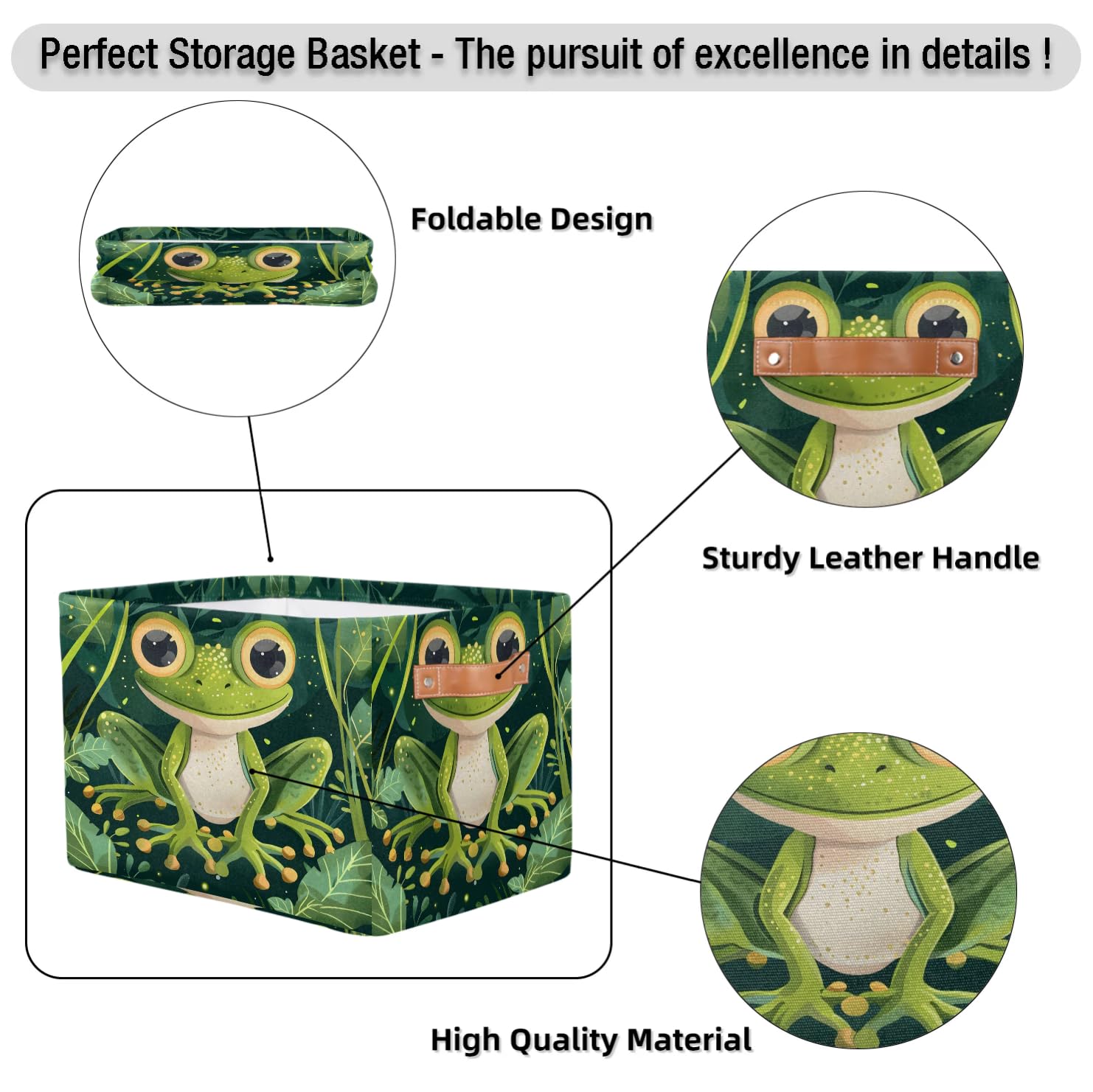 Cute Frog Large Storage Baskets for Shelves & Closets - Fabric Organizer Bins with Handles, Decorative Collapsible Home Storage for Clothes & Toys (2-Pack) - Perfect for Kids' Rooms, Playrooms & Nursery Organization