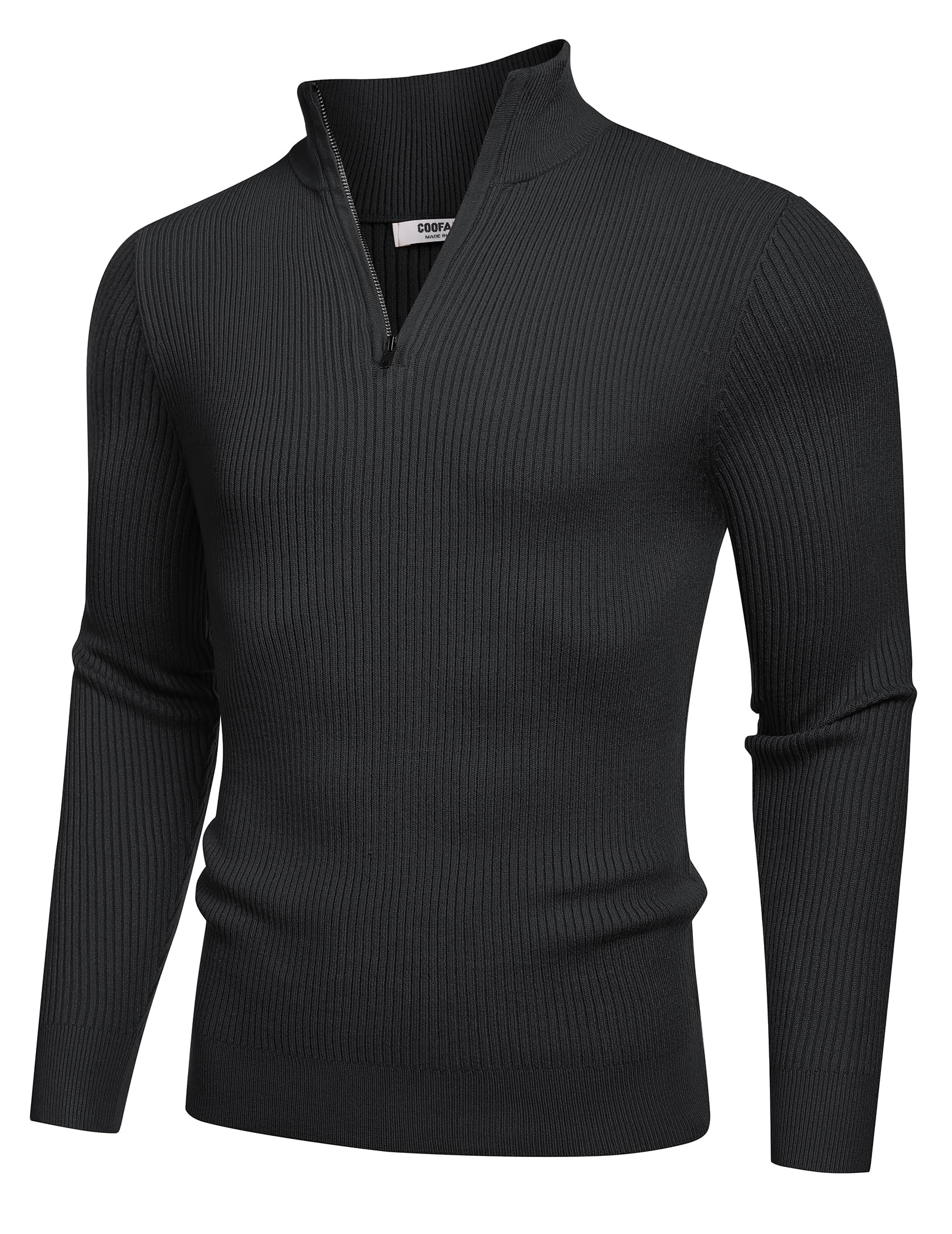COOFANDY Men's Slim Fit Quarter Zip Mock Neck Pullover Sweater - Lightweight Knitted Polo Sweater for Casual Wear, Office & Outdoor Activities