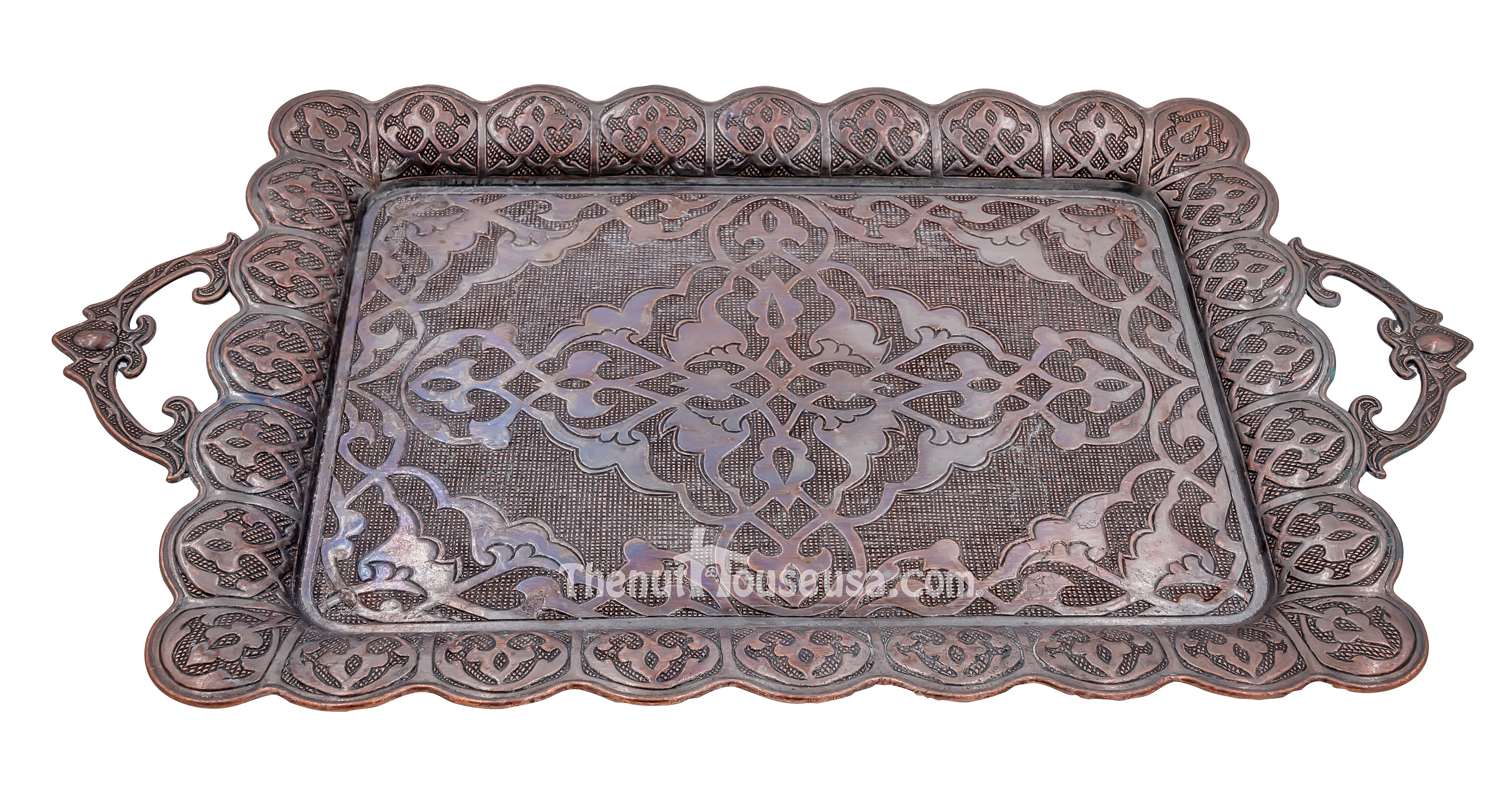 Handcrafted Turkish Metal Serving Tray 80025 - Elegant Ottoman Style Decorative Tray for Tea, Coffee & Dessert Serving - Perfect for Home Decor, Gift Giving & Entertaining Guests