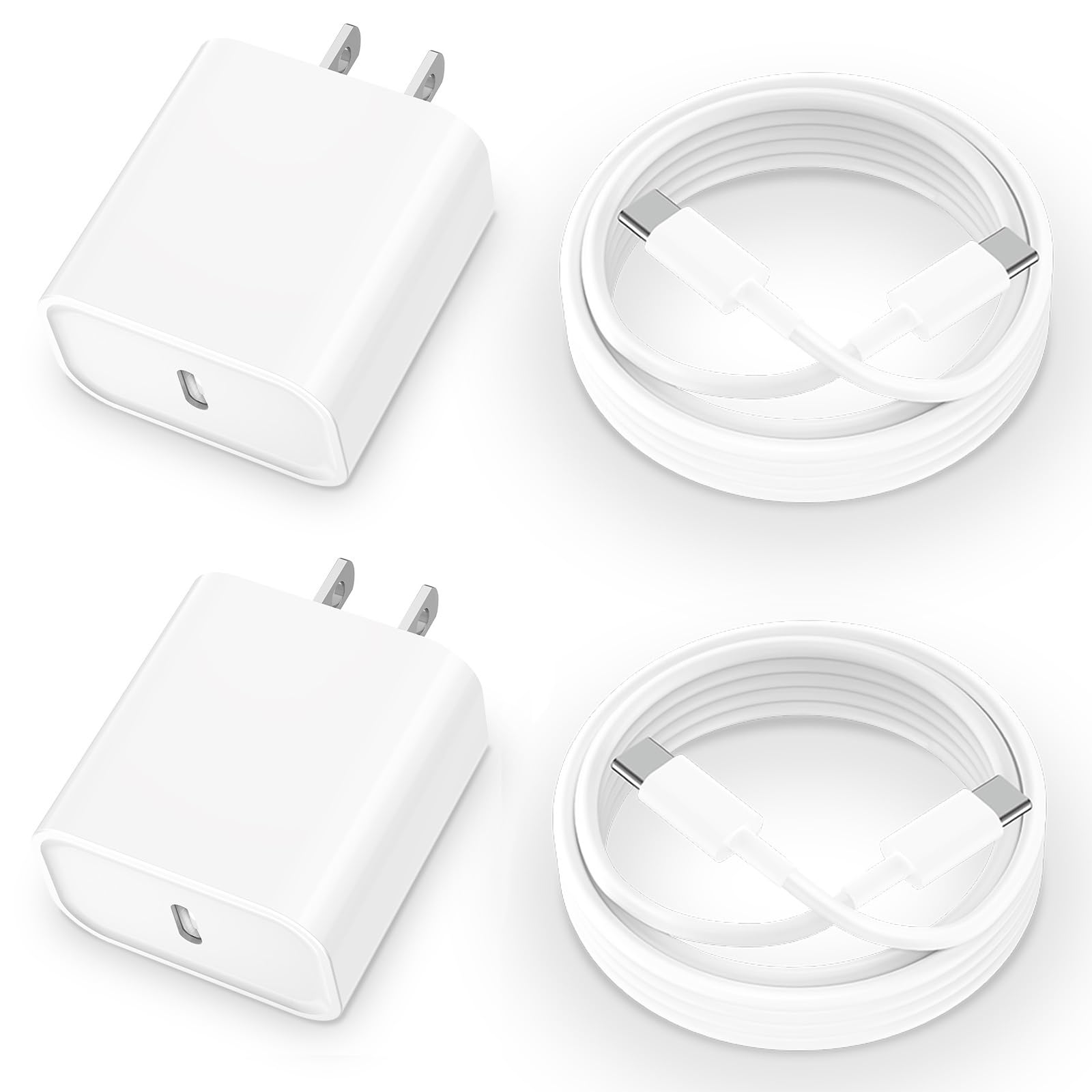 Apple MFi Certified 20W USB C Fast Charger Block & 2-Pack 6ft Cables for iPhone 16/16 Pro/16 Pro Max/16 Plus/15 Pro/15 Plus - Fast Charging for iPhone, iPad, AirPods | Perfect for Home, Office & Travel
