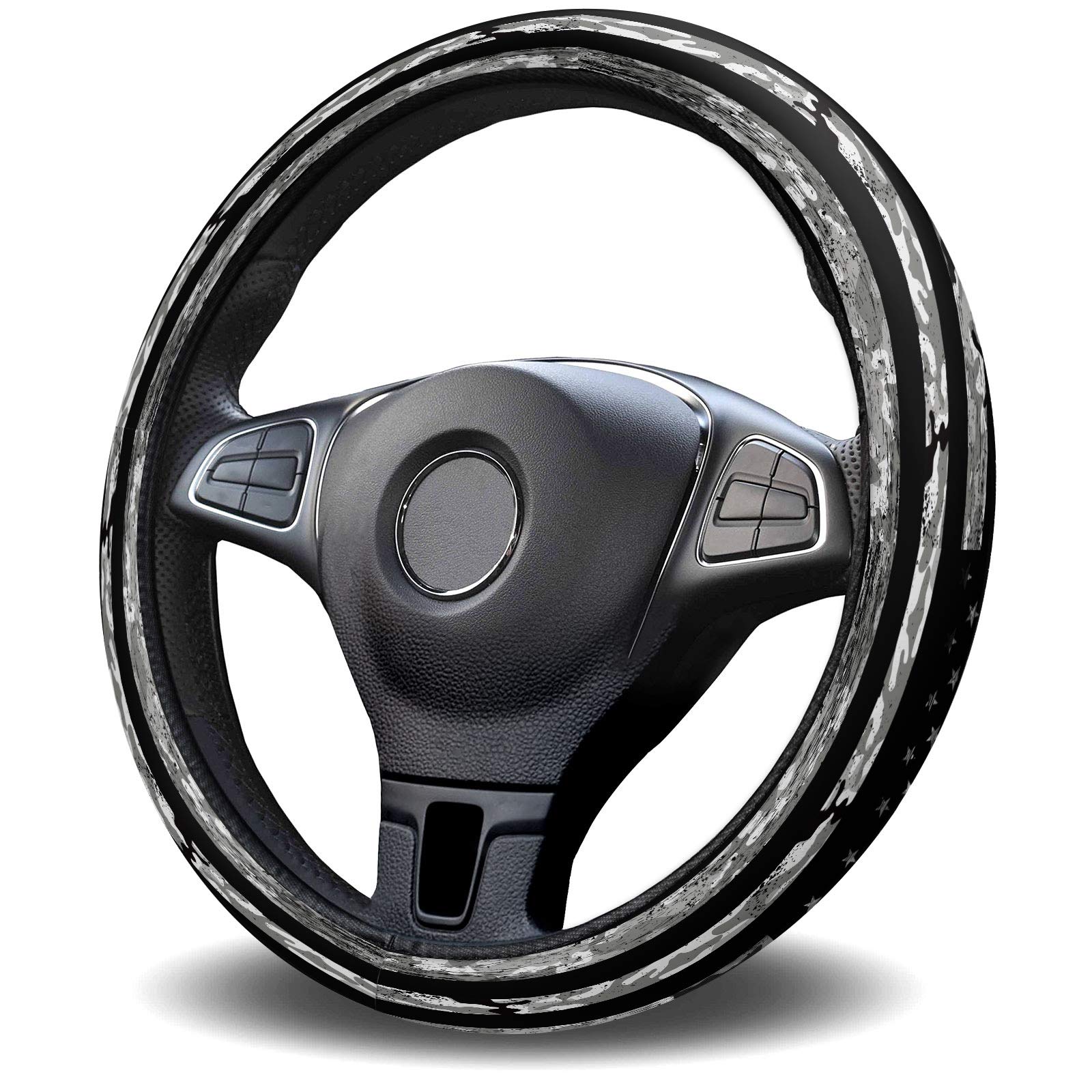 Universal 15-inch Camo Steering Wheel Cover for Women & Men - Quick Release Custom Car & Truck Accessories with US Flag Design - Durable Protector for Comfort & Style - Perfect for Daily Commutes, Road Trips & Off-Road Adventures