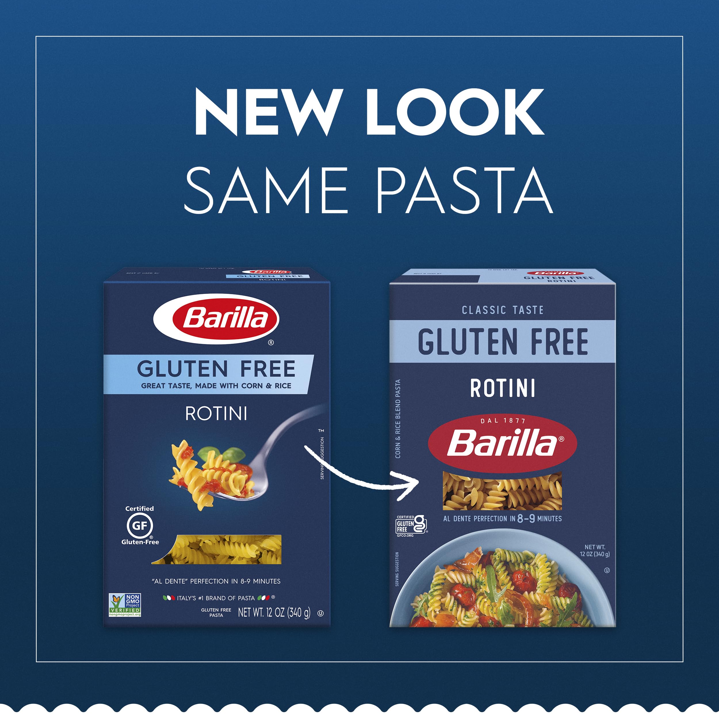 Barilla Gluten Free Rotini Pasta - 12 oz (Pack of 8) | Certified Gluten-Free, Non-GMO | Perfect for Pasta Salads, Casseroles & Family Dinners
