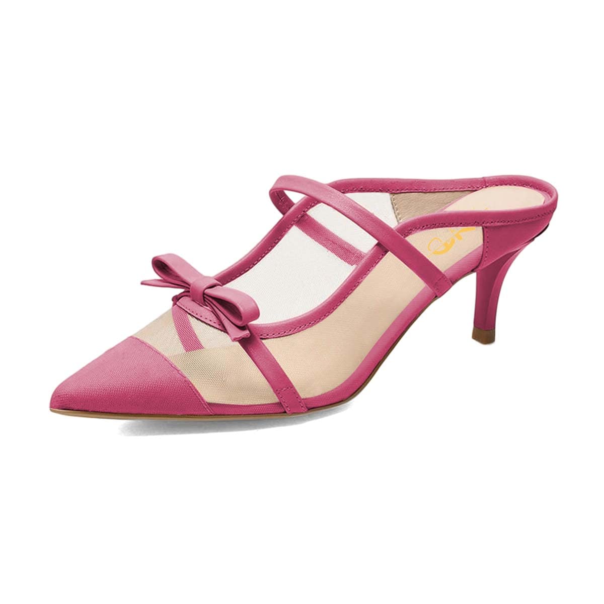 XYD Women's Closed Pointed Toe Mesh Slip-On Mule Sandals with Bow Knot - Mid Heel Slides Slippers for Summer - Comfortable Daily Shoes for Casual Wear, Office, and Outdoor Activities