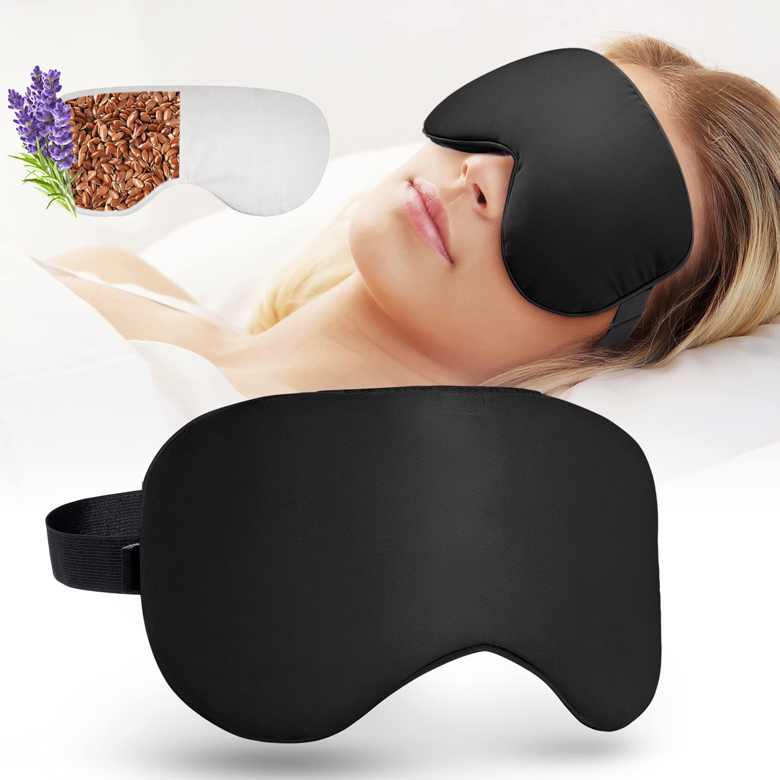YFONG Heated Eye Mask for Dry Eyes Relief - Microwave Activated Warm Compress for Pink Eye, Eye Fatigue, Stye, Dark Circles, MGD, Sinus Pain & Migraine - Weighted Black Eye Mask for Sleep & Relaxation