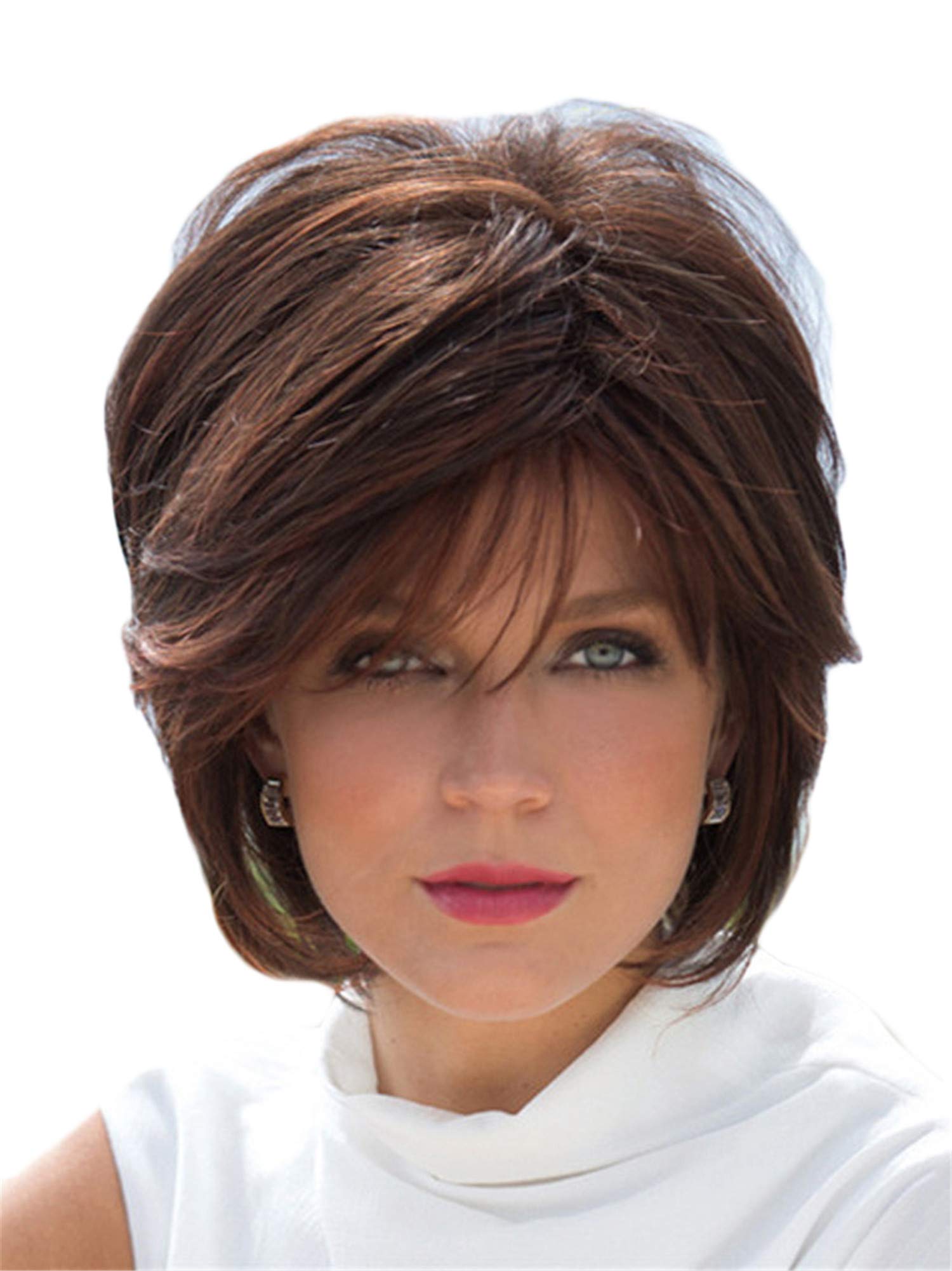 Andongnywell Short Wavy Synthetic Hair Wig for Women - Fluffy Natural Look with Bangs | Perfect for Cosplay, Daily Wear & Costume Parties