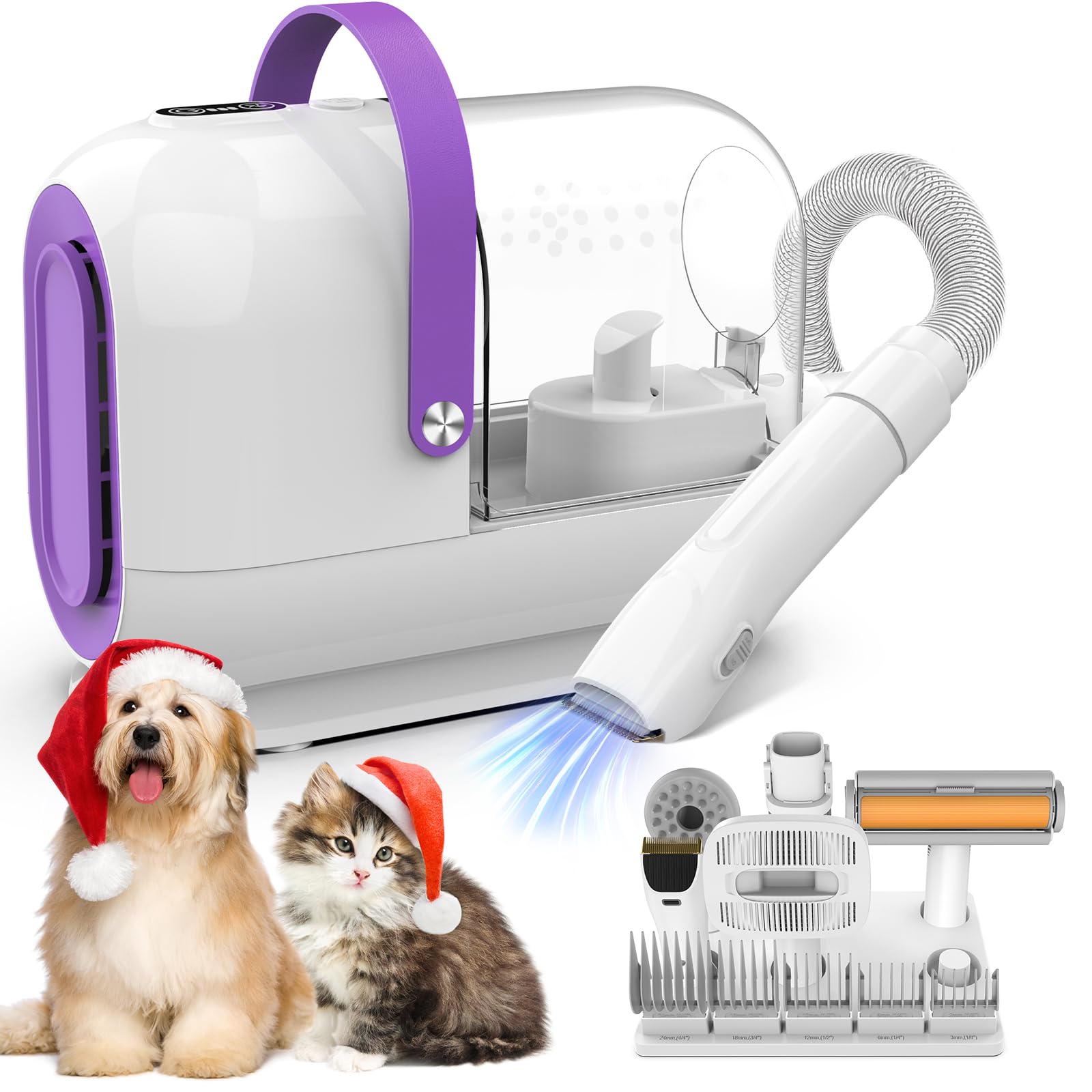 **Professional Dog Grooming Kit & Vacuum – 3L Pet Hair Vacuum with 99% Suction, 5 Grooming Tools & 5 Combs – Quiet Pet Groomer with Hair Roller & Massage Nozzle for Shedding Dogs (White & Purple) – Perfect for Home Grooming & Pet Hair Removal**