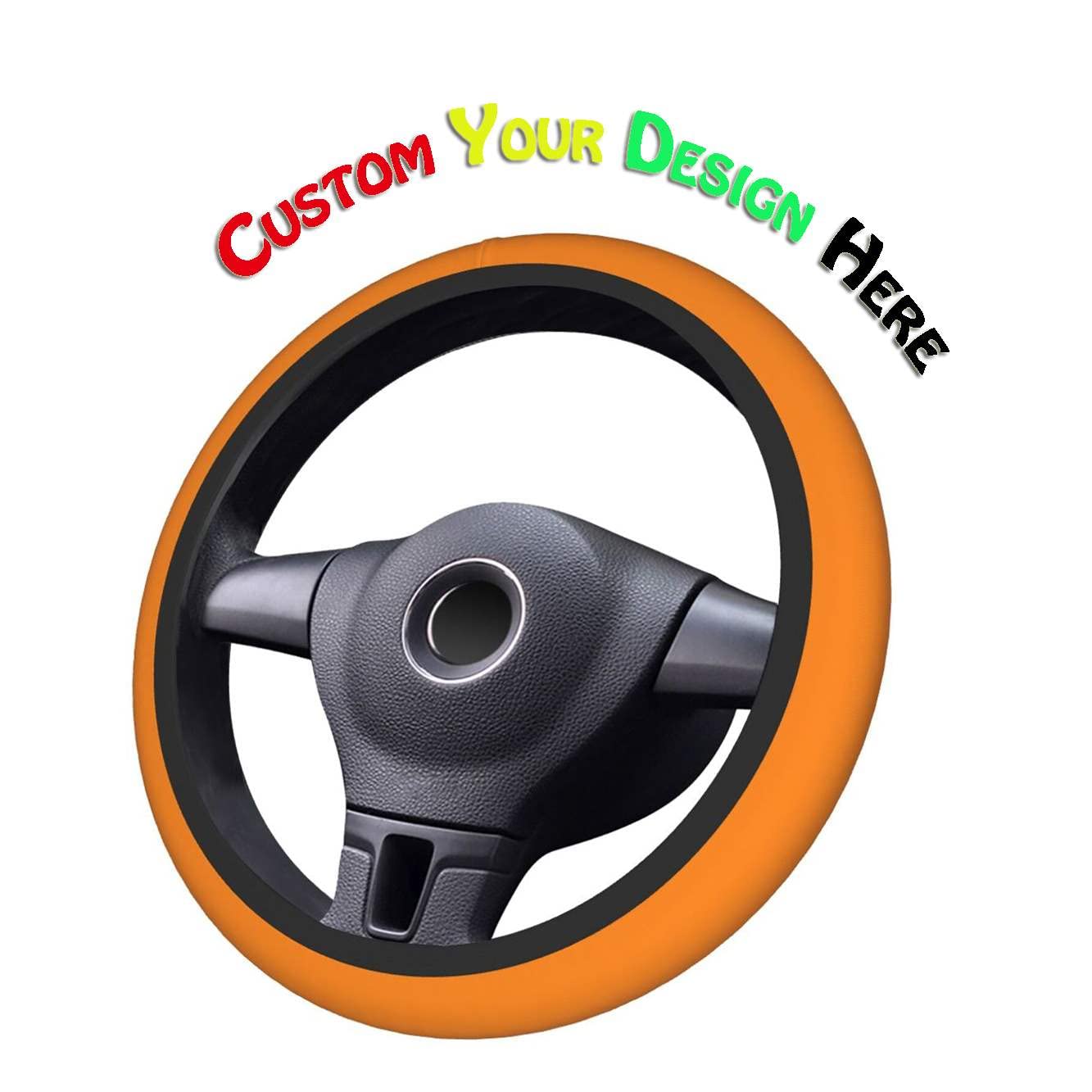 Custom Orange Car Steering Wheel Cover - Personalized with Your Name & Image - Breathable Wheel Protector for Year-Round Comfort (Winter Warm & Summer Cool) - Perfect for Daily Commutes, Road Trips & Gift Giving