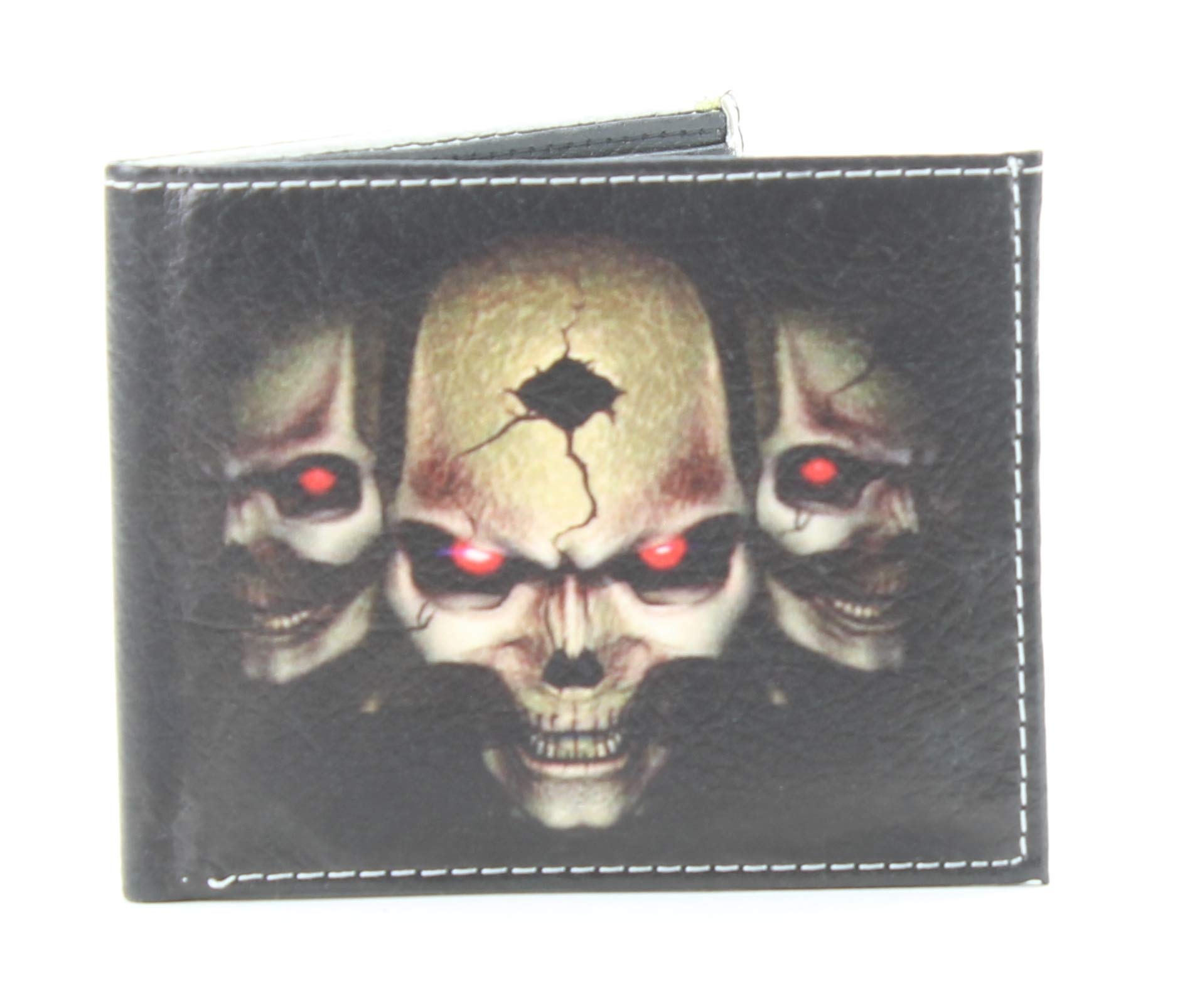 Vegan Leather Wallet for Men - Slim Bifold Skull Print Design with 2 ID Windows, 7 Card Slots & Cash Compartments - Perfect Gift Box Included (Black) | Ideal for Everyday Use, Travel & Business
