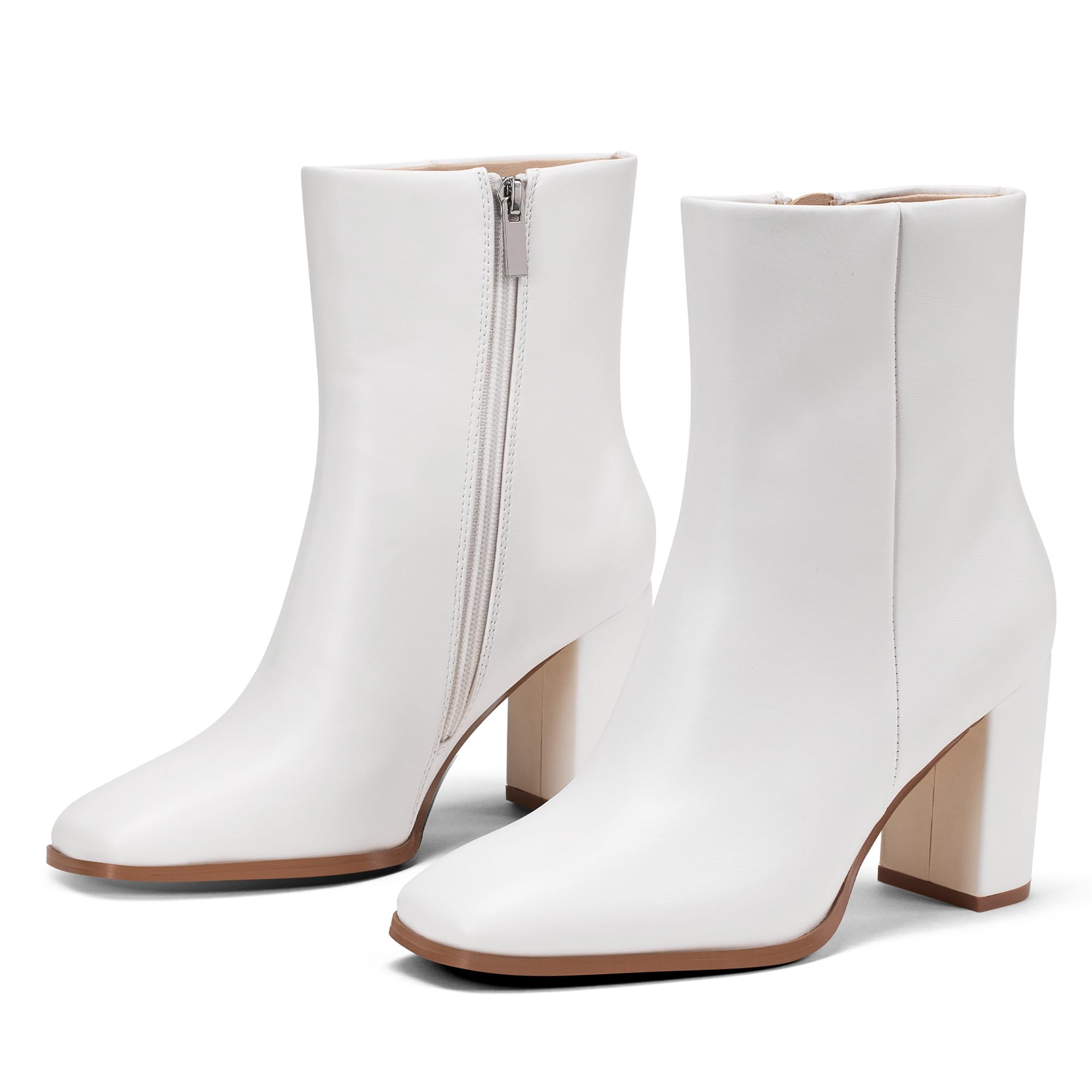 GENSHUO Women's Square Toe Ankle Boots - 3.15 Inch Block Heel, Side Zipper Fashion Booties for Casual Outfits & Office Wear