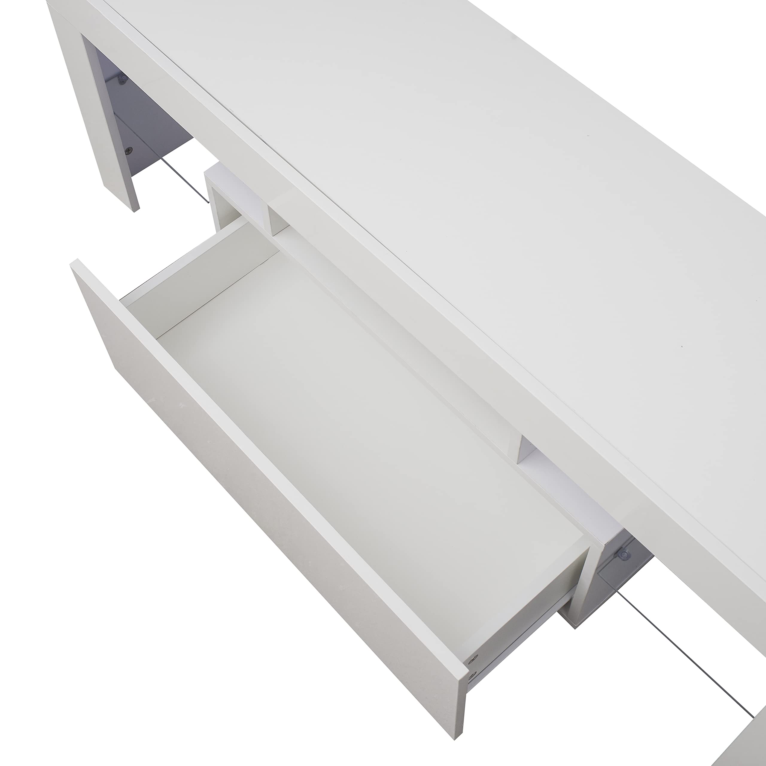HABITRIO Modern TV Stand for 55 Inch TVs with LED Lights & Drawer - White TV Cabinet Entertainment Center for Living Room, Bedroom, Lounge - Easy Assembly Living Room Furniture Set