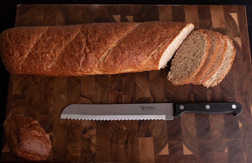 8 Inch Serrated Bread Knife with Wave Edge - Black Blade for Slicing Bread, Cakes, and Pastries - Perfect for Home Kitchens and Bakeries