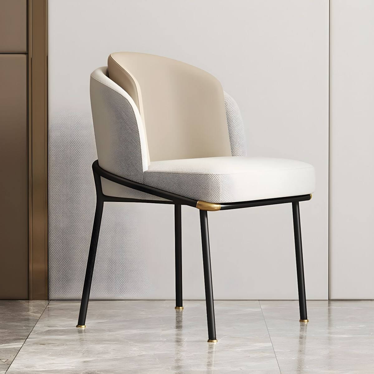 Modern Faux Leather Back Vanity Stool with White Cotton Seat & Metal Legs - Elegant Makeup Chair for Bedroom, Dressing Room & Beauty Salon