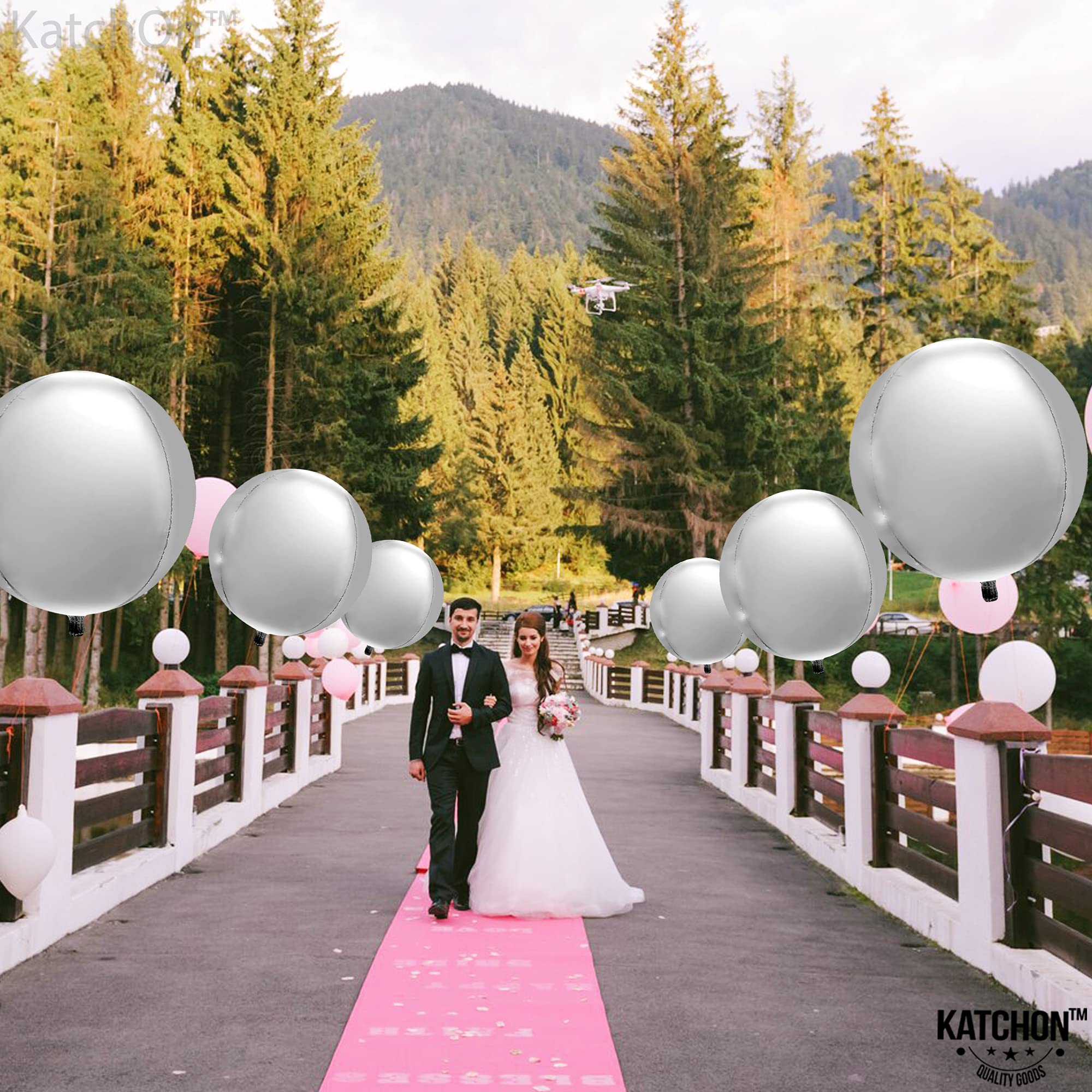 KatchOn 22 Inch Large Silver Balloons (Pack of 6) | 4D Round Metallic Mylar Balloons for Birthday & Bachelorette Party Decorations | Premium Silver Foil Balloons for Weddings, Baby Showers & Special Events