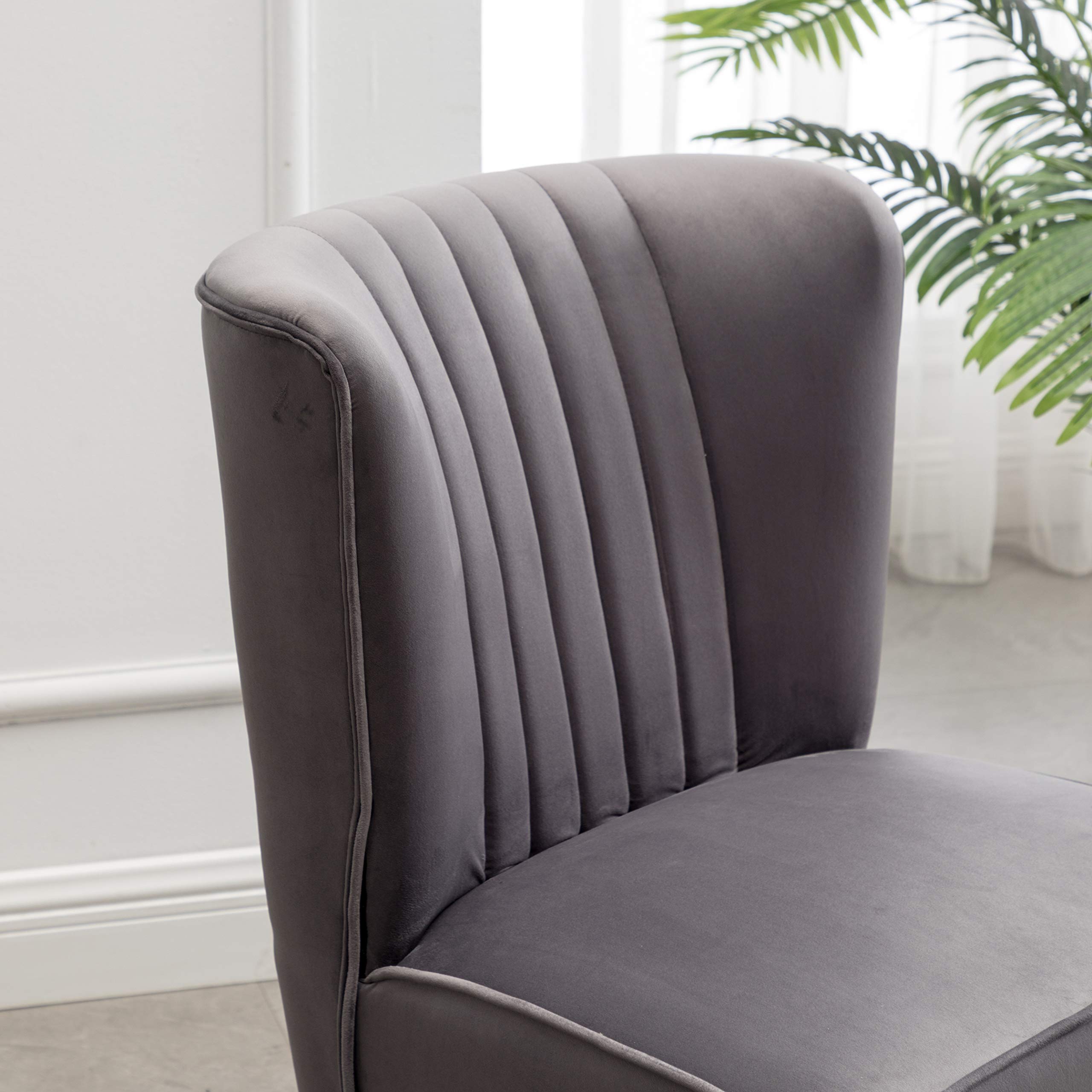 Roundhill Furniture Elon Contemporary Velvet Upholstered Accent Chair - Gray Modern Lounge Chair for Living Room, Bedroom & Office Decor