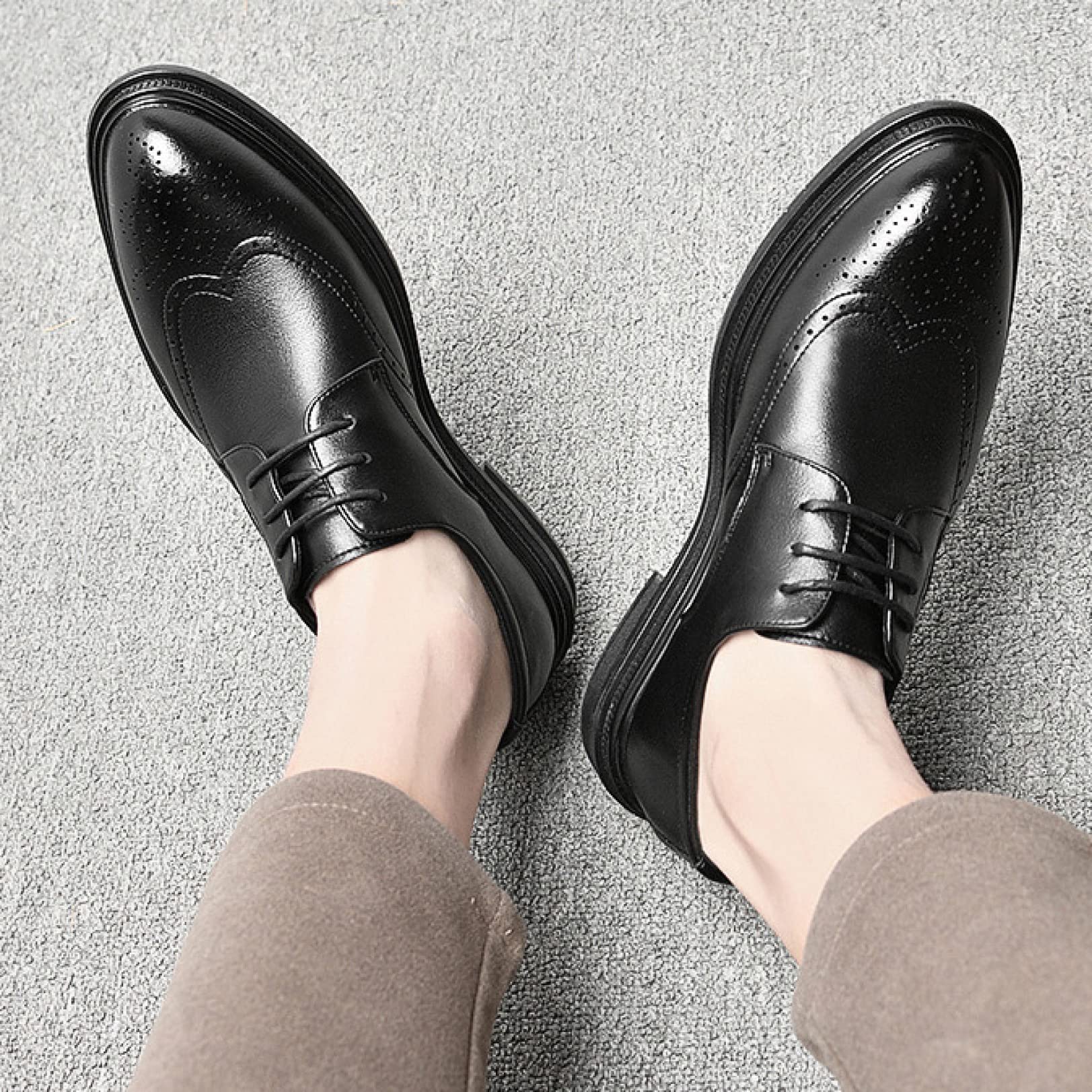 Men's Casual Brogue Oxford Shoes - Comfortable PU Leather Lace-Up Dress Shoes for Walking & Outdoor Activities - Perfect for Office, Business & Daily Wear