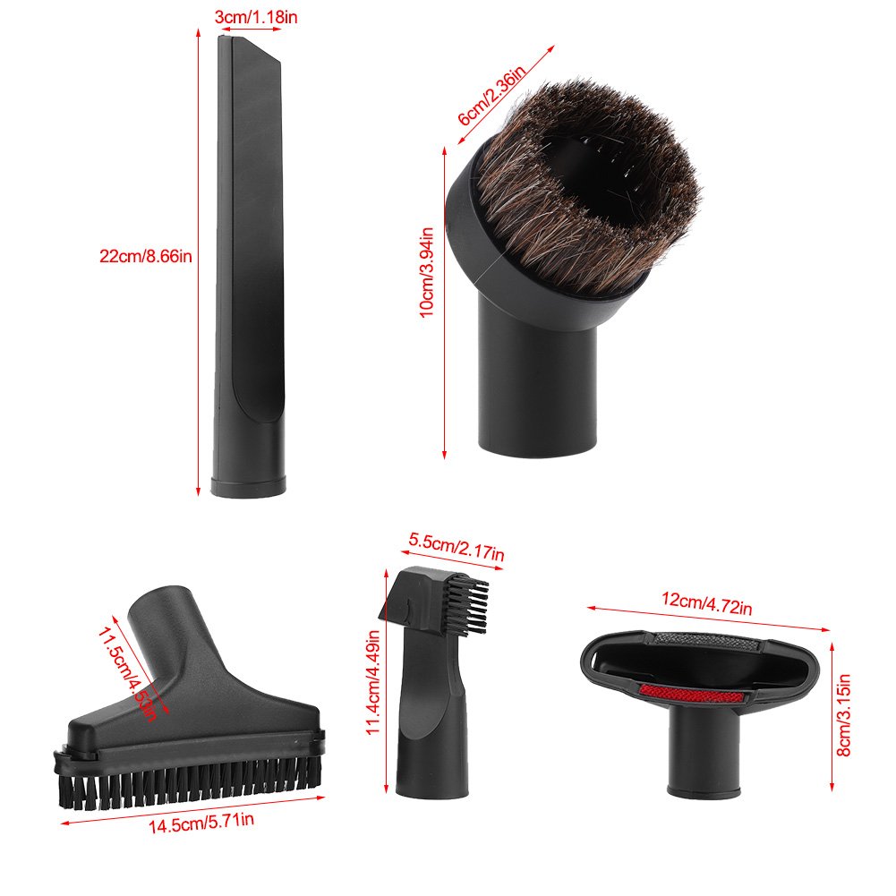 Universal 5-Piece Vacuum Cleaner Attachment Set - Soft Bristle Round Brush, Crevice Tool, Swivel Dust Floor Brush - Compatible with Most Vacuum Cleaners - Perfect for Hard Floors, Carpets, Furniture & Tight Spaces Cleaning (Black)