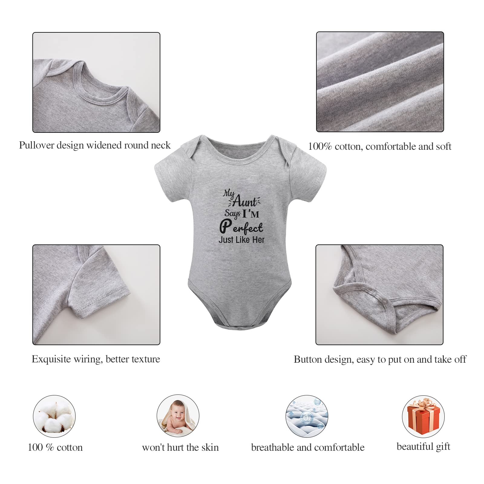Funny Newborn Baby Bodysuit - 'My Aunt Says I'm Perfect Just Like Her' Cute Infant Creeper One-Piece Outfit for Boys & Girls | Perfect for Family Photos, Baby Showers & Everyday Wear