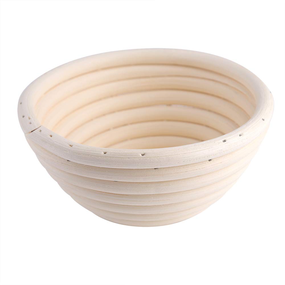 Restokki Handwoven Rattan Bread Basket - Round Wicker Fruit & Baguette Storage Basket - Natural Indonesian Vine Proofing Basket for Bread Making & Kitchen Organization - Perfect for Bakeries, Farmhouse Decor & Picnic Serving