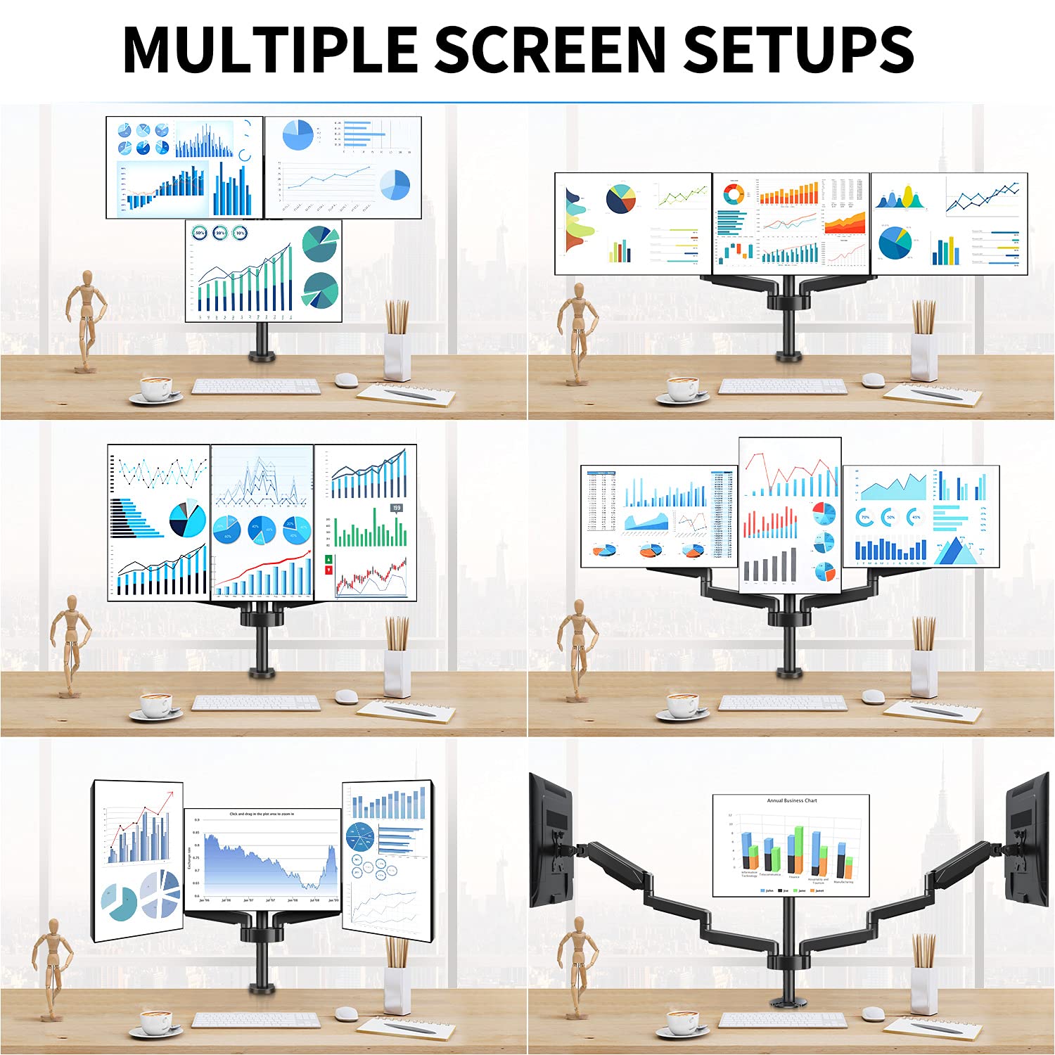 MOUNTUP Triple Monitor Stand Mount - Heavy Duty 3 Monitor Desk Mount for 27 Inch Screens, Gas Spring Monitor Arm Holds 17.6 lbs Each - Perfect for Gaming, Office & Home Workstations
