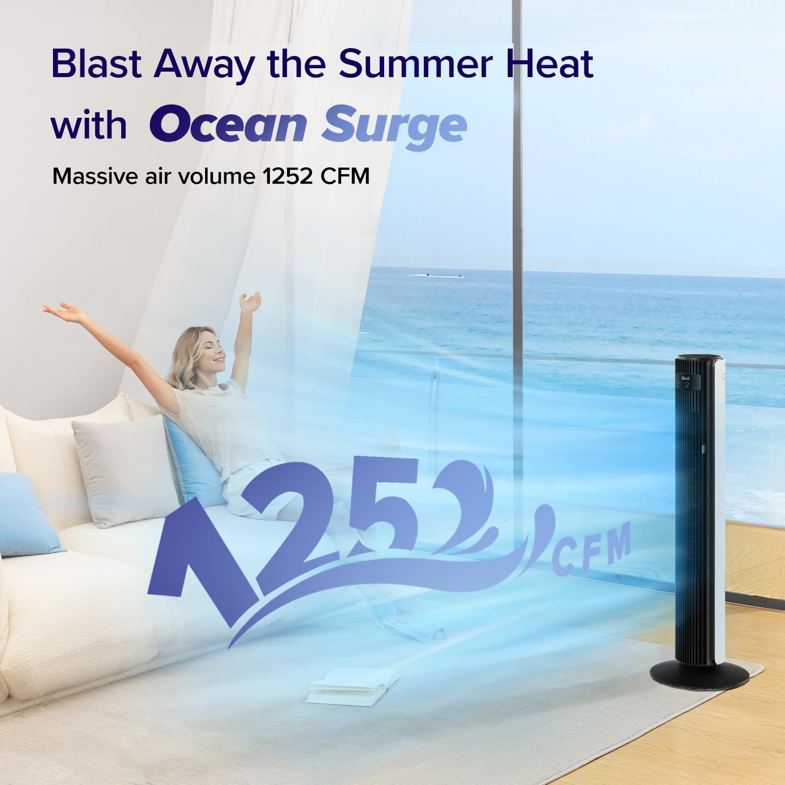 LEVOIT Classic 42-inch Tower Fan - 1252 CFM High Velocity Cooling Fan with 25dB Ultra Quiet Operation, 90° Left/Right & 60° Up/Down Oscillation, 12H Timer, 12 Speed Settings & 4 Modes - Remote Control Included for Bedroom, Office & Living Room Use