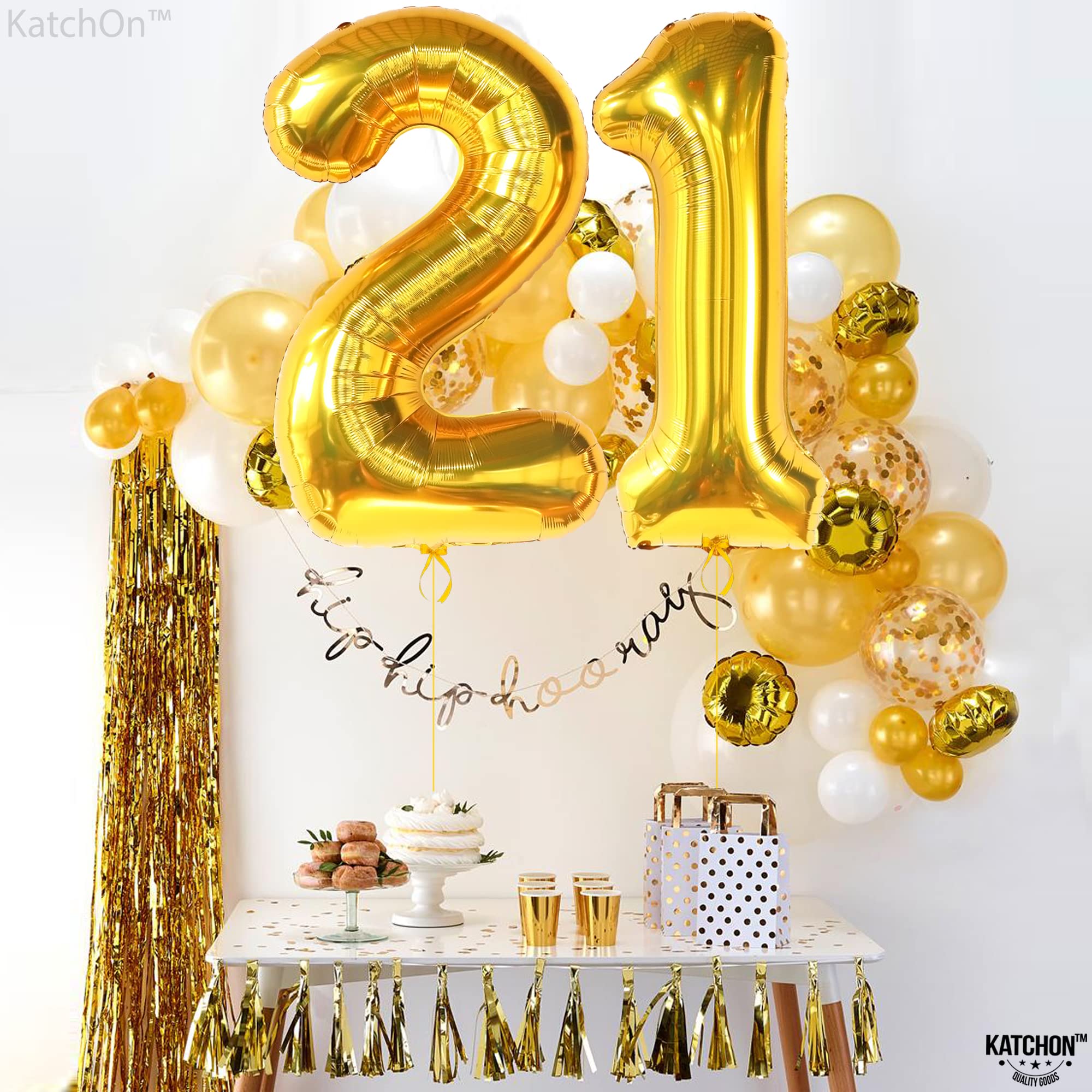 KatchOn Gold 21 Balloon Numbers - 40 Inch Large Foil Balloons for 21st Birthday Party Decorations | Elegant Gold Number Balloons for Women's Milestone Celebration | Perfect for Birthday Backdrops, Photo Booths & Anniversary Decor