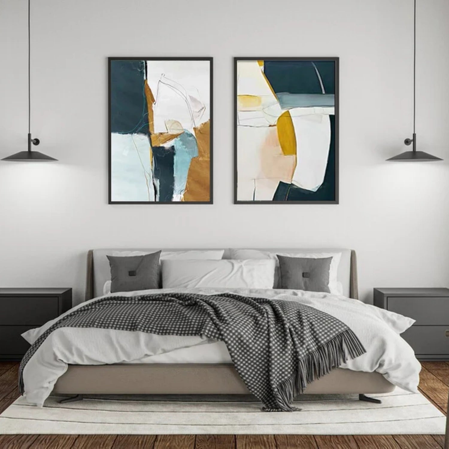 Abstract Wall Art Set of 2 - Modern Canvas Paintings for Living Room & Bedroom Decor - #AB 410 Home Office & Dining Room Wall Decorations