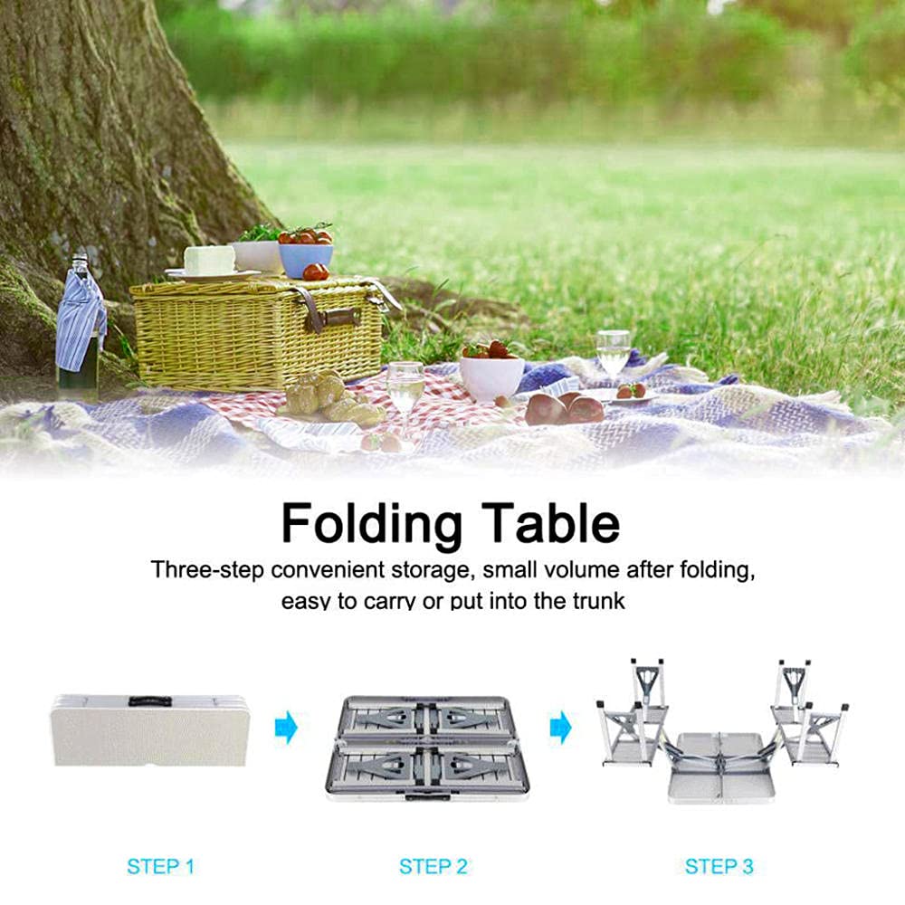 Portable Folding Camping Picnic Table Set - Lightweight Aluminum Alloy Outdoor Dining Table with 4 Chairs for Camping, BBQ, Beach, Garden & Patio | Perfect for Outdoor Adventures, Picnics, Tailgating & Backyard Parties