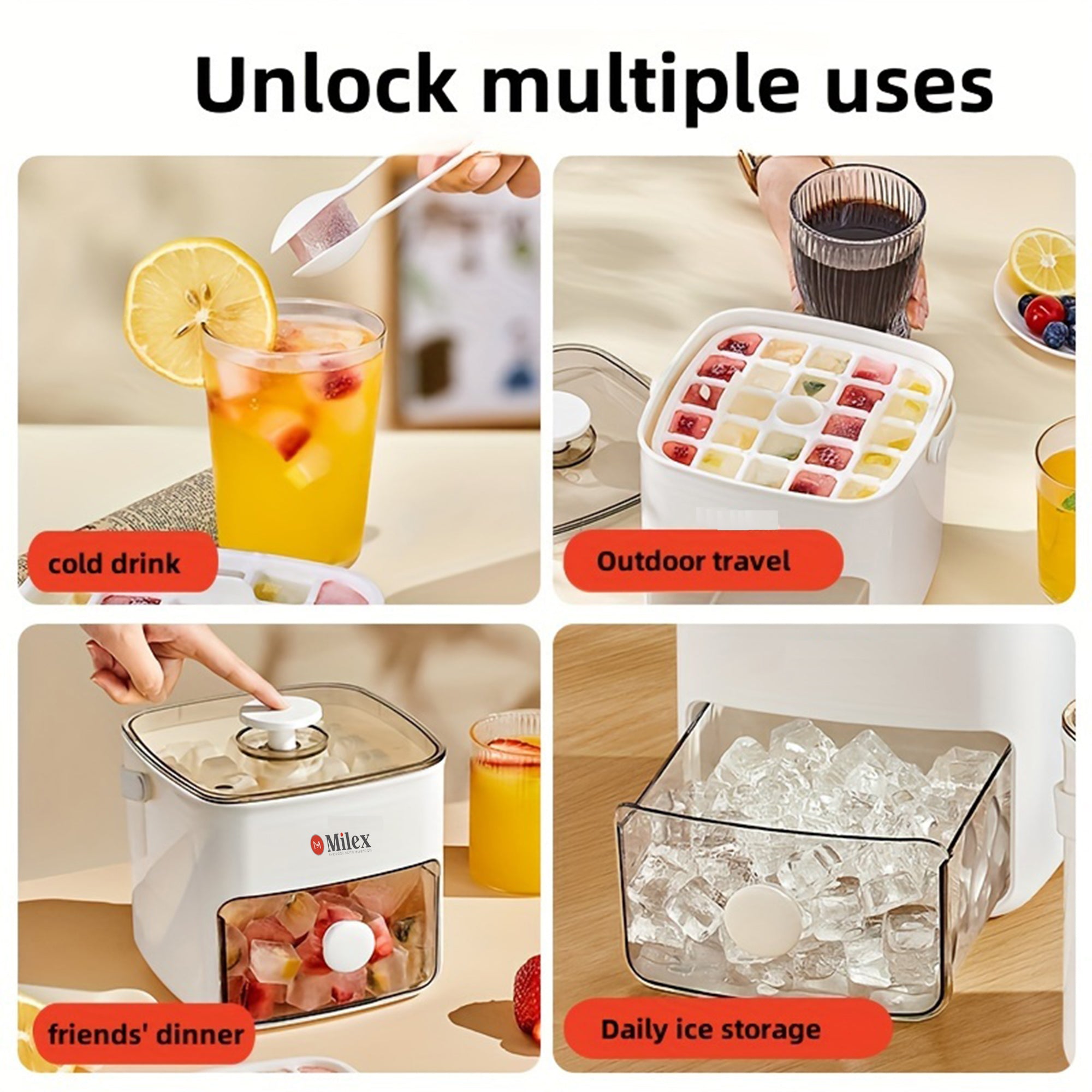 Premium Food-Grade Silicone Ice Cube Tray with Press Lid - BPA Free, Leak Proof, Easy Release for Cocktails, Smoothies & Refreshing Drinks - Perfect for Home, Office & Party Use
