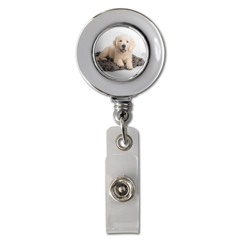 Golden Retriever ID Card Holder Clip - Retractable Badge Reel for Work & Travel
