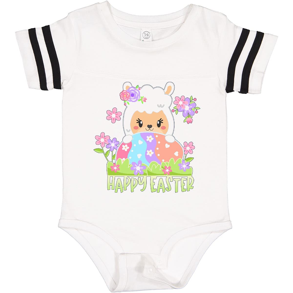 Inktastic Happy Easter Llama with Spring Flowers and Egg Baby Bodysuit - Cute Easter Outfit for Infants & Toddlers - Perfect for Easter Photos, Family Gatherings & Spring Celebrations
