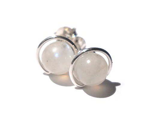 Rainbow Moonstone Stud Earrings 925 Sterling Silver Handmade Dainty Wrapped Earrings for Women – Perfect for Everyday Wear, Gifts & Special Occasions