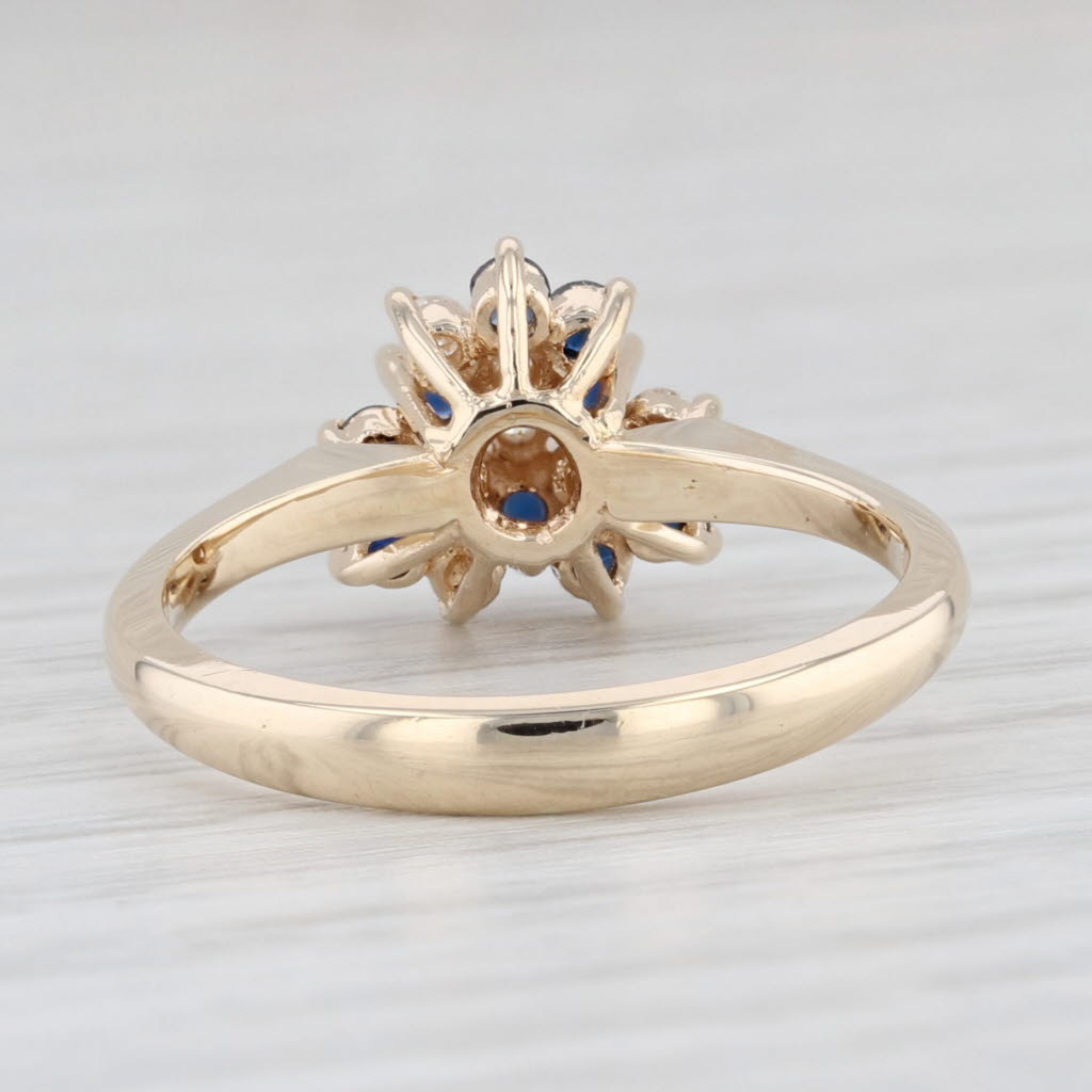 0.44ctw Blue Sapphire & Diamond Cluster Ring in 14K Yellow Gold - Size 6.75 | Elegant Engagement, Anniversary Gift for Women | Perfect for Weddings, Date Nights & Special Occasions