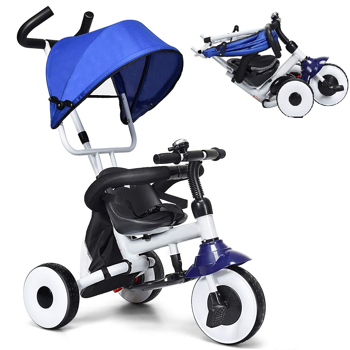 BABY JOY Foldable Toddler Tricycle with Adjustable Parent Handle, Canopy & Storage Bag - Safe Push Trike Stroller for Kids 1-5 Years | Perfect for Outdoor Play, Park Rides & Family Walks