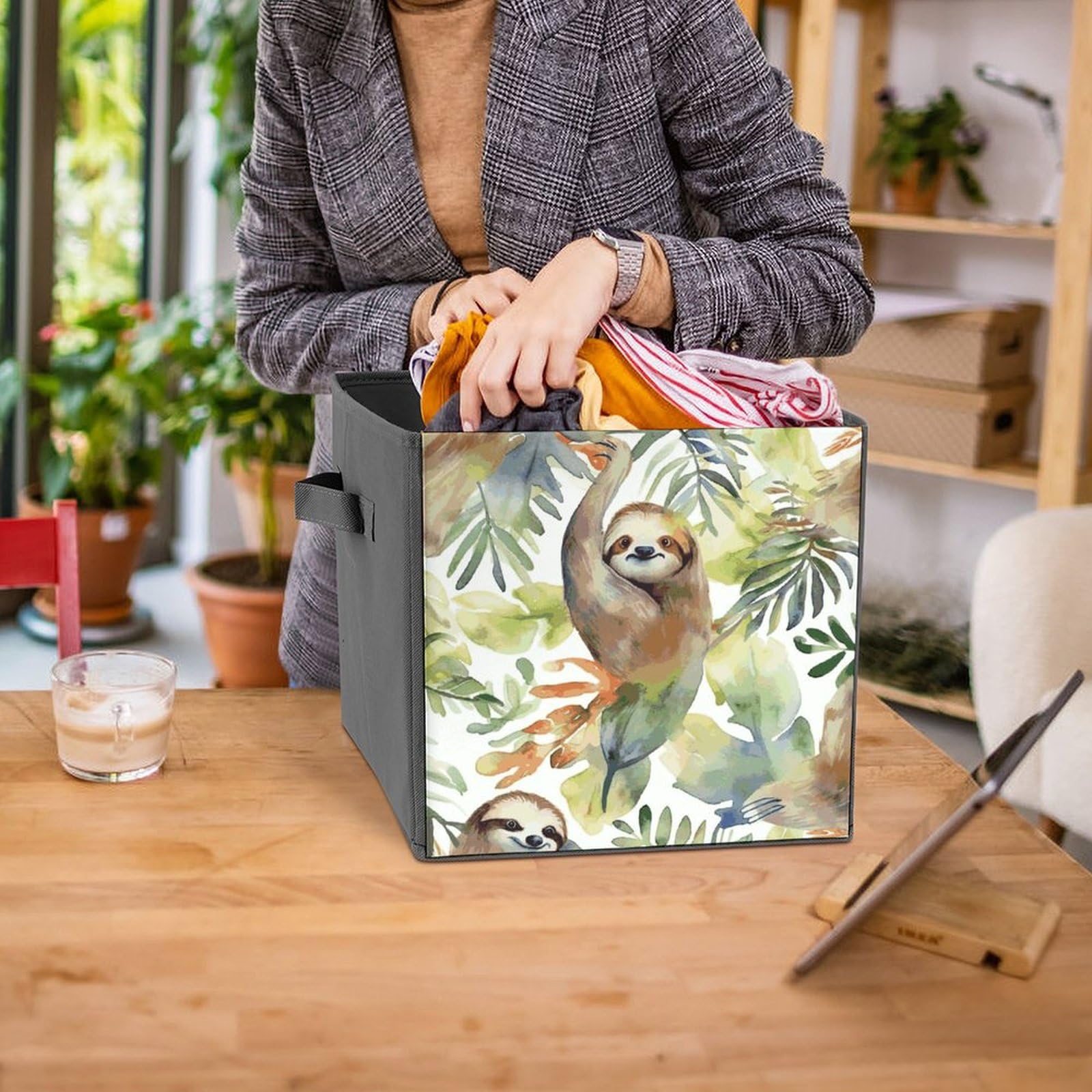 Waterproof Sloth Print Storage Baskets - 2 Pack Foldable Fabric Bins for Home Organization, Kids Room & Closet Storage | Perfect for Toys, Laundry & Blankets