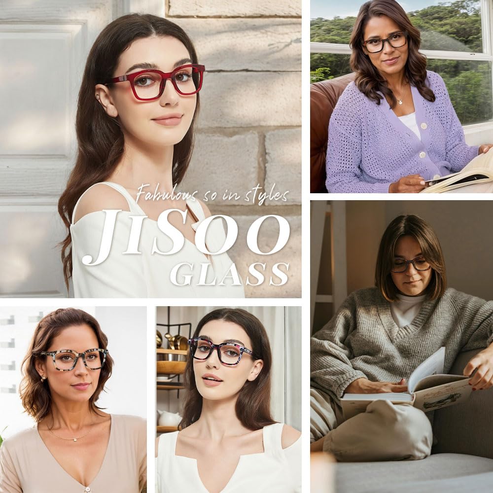 JiSoo Women's Reading Glasses 2.75 Magnification - Oversized Designer Readers with Spring Hinge for Women (Red) - Perfect for Reading Books, Crafts & Computer Work