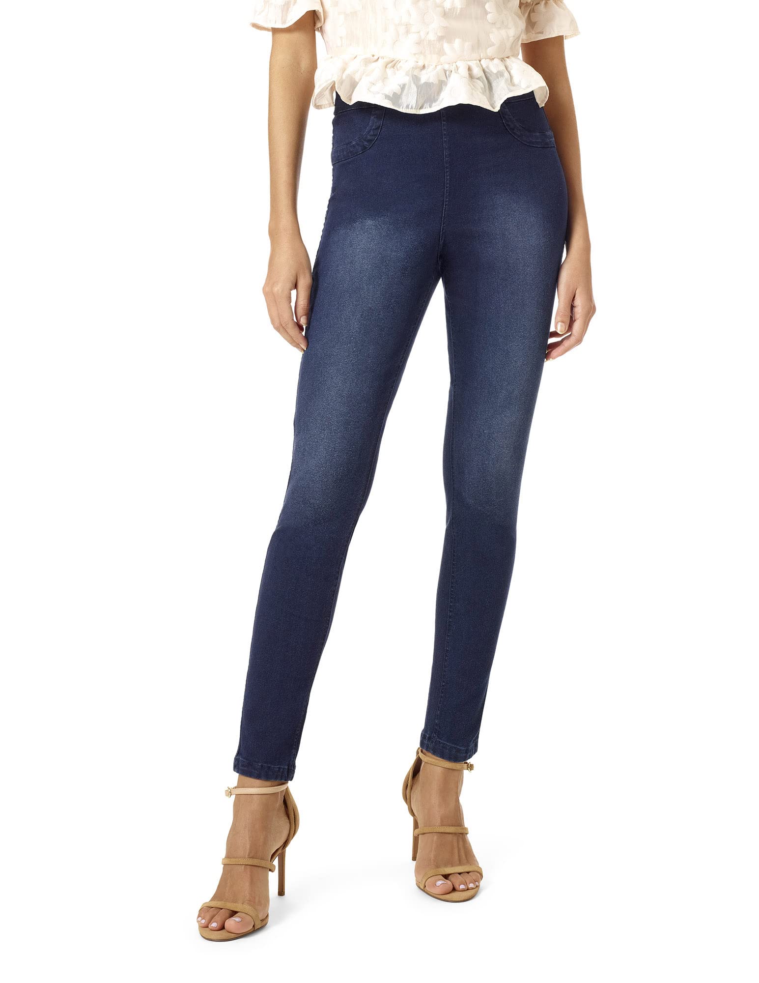 HUE Women's Reversible Denim High Rise Leggings - Stretchy Comfort Pants for Yoga, Workout & Everyday Wear | Trendy Plus Size Fashion