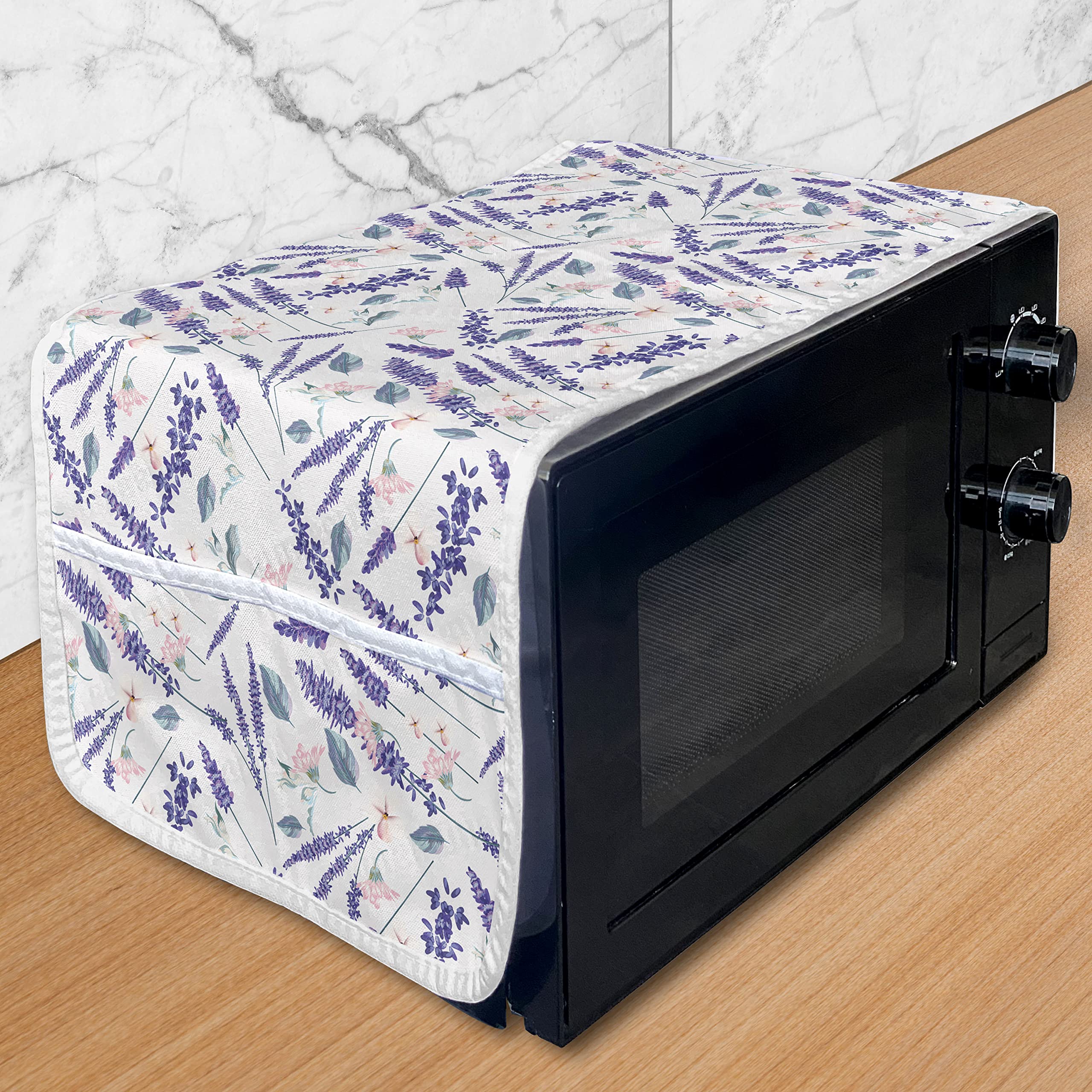 Ambesonne Violet Microwave Cover - Waterproof Floral Lavender Blossom Design, 36