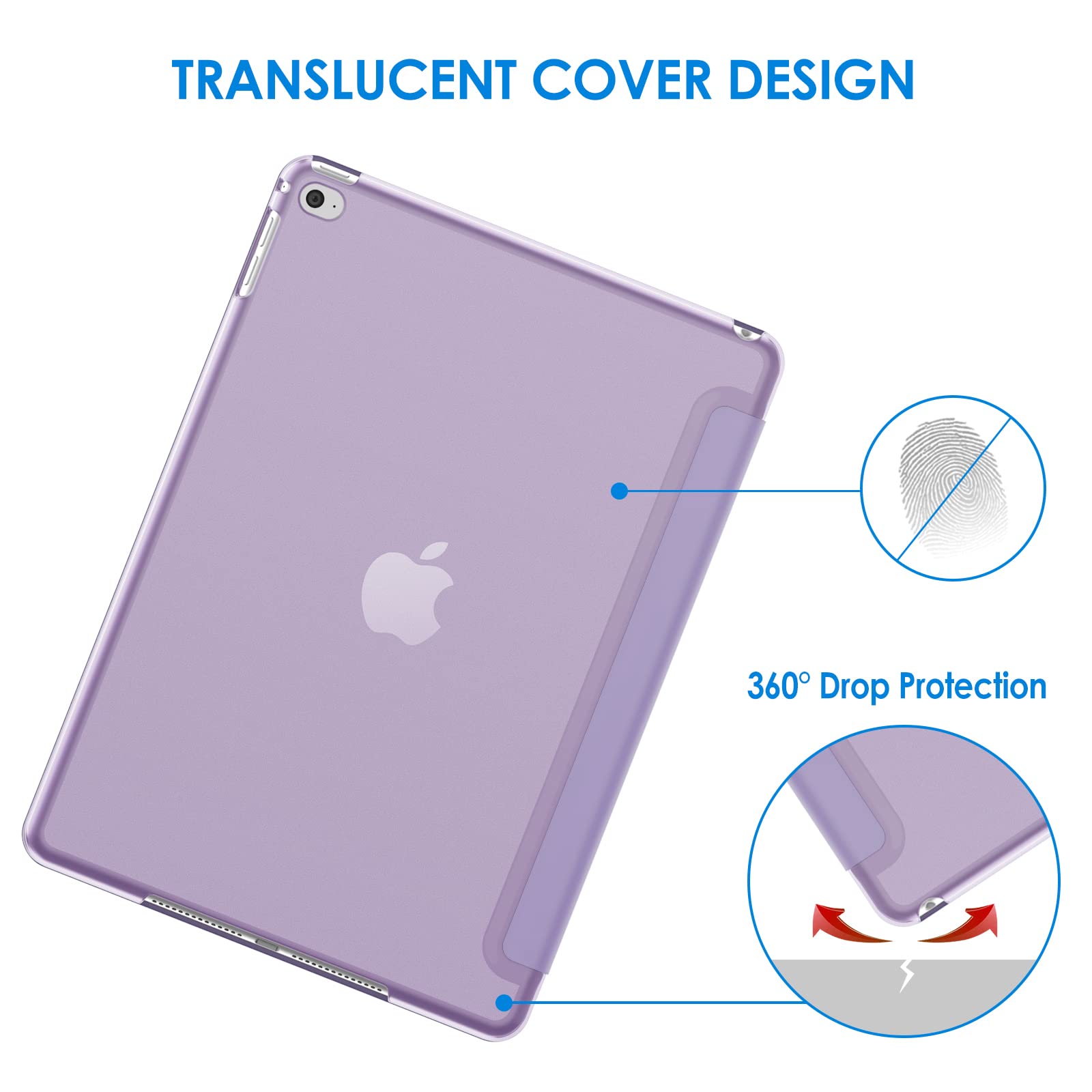 JETech iPad Air 2 Case with Auto Wake/Sleep Smart Cover - Light Purple Protective Shell for iPad Air 2 (Not Compatible with 1st Gen iPad Air) - Perfect for Work, Study & Travel Protection