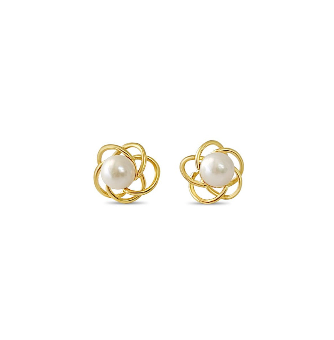 7MM Genuine Pearl Stud Earrings in 14K Yellow Gold - Classic Round Design for Women, Perfect for Weddings, Parties & Everyday Elegance